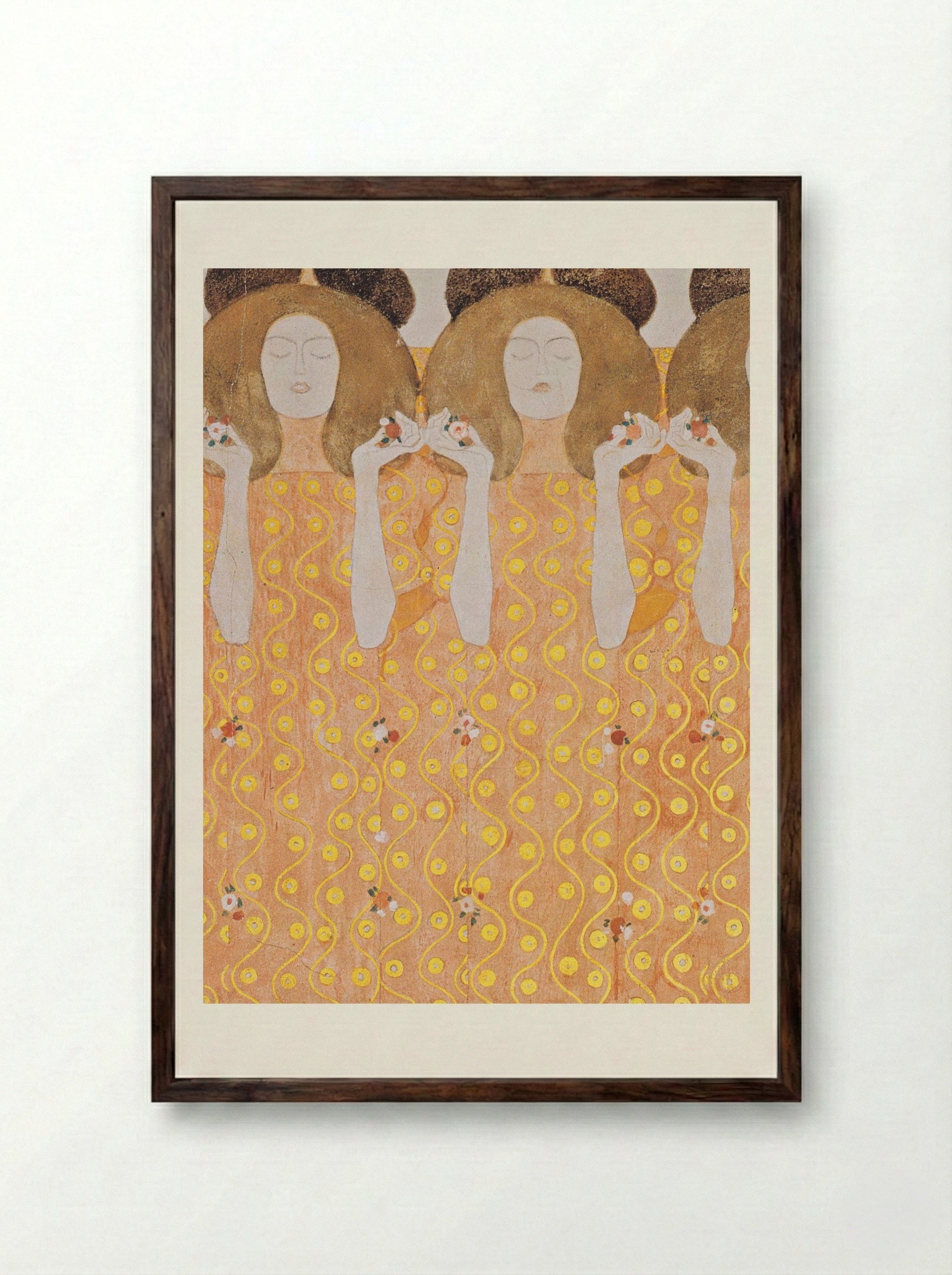 Detail from Beethoven Frieze: The Yearning for Happiness of Mankind - Gustav Klimt - Framed Print Dark Wood