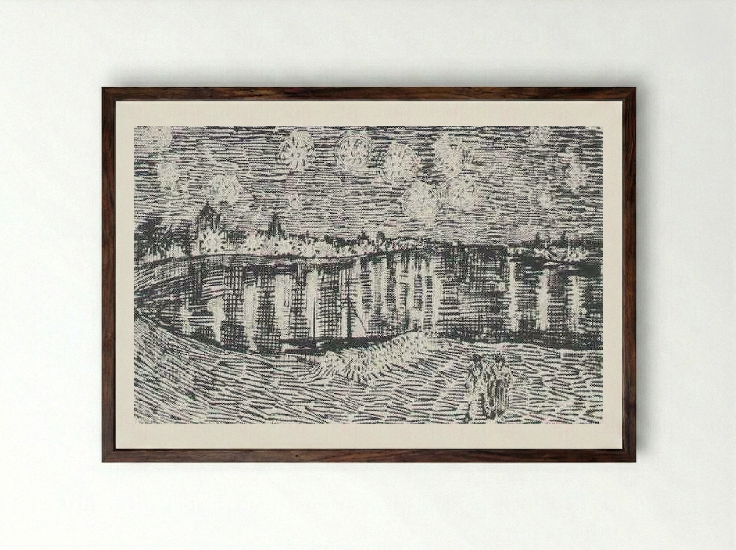 The Starry Night - Vincent van Gogh - Framed Print Dark Wood