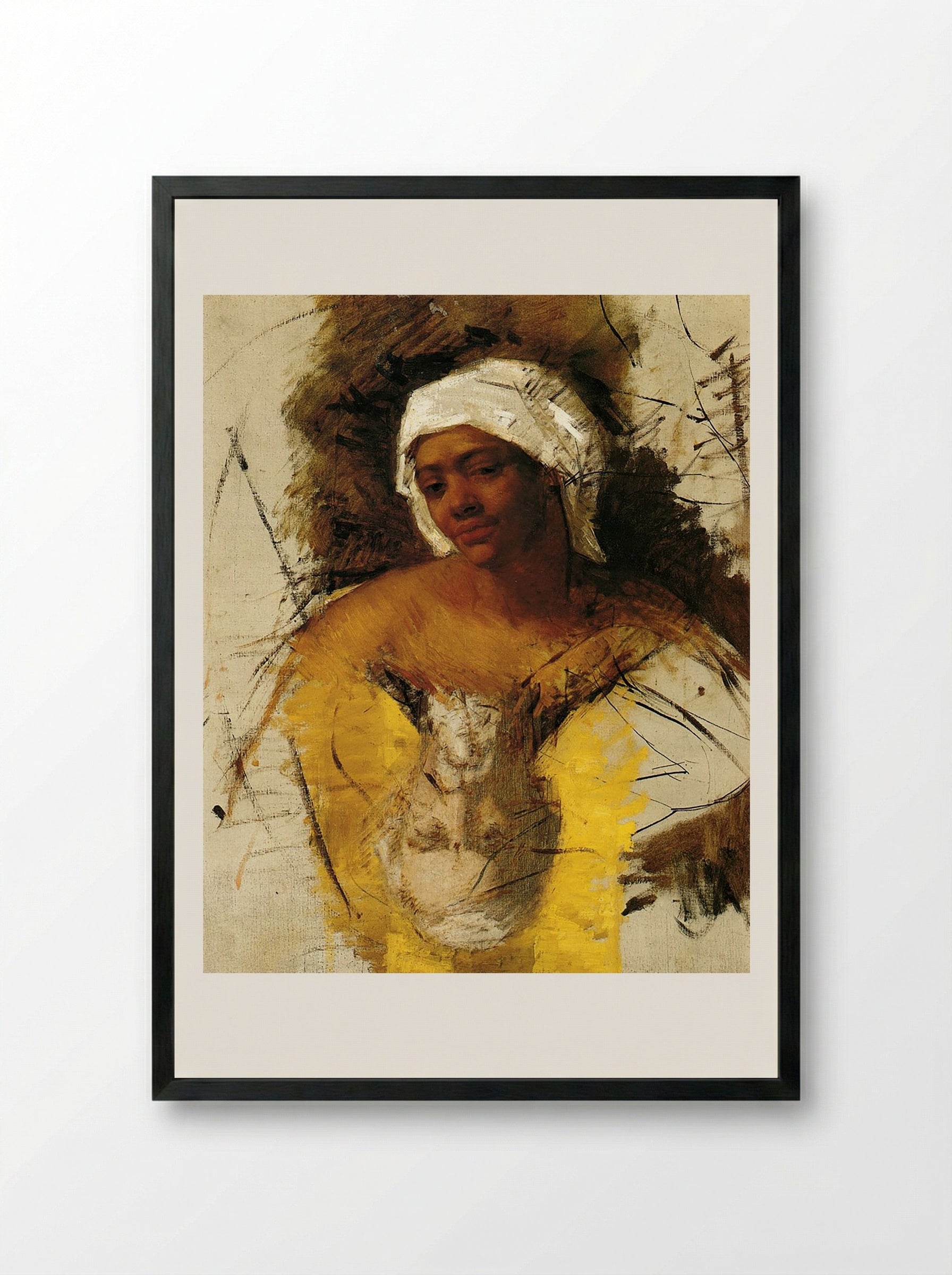 Sketch of a Woman with a Turban - Edgar Degas - Framed Print Black