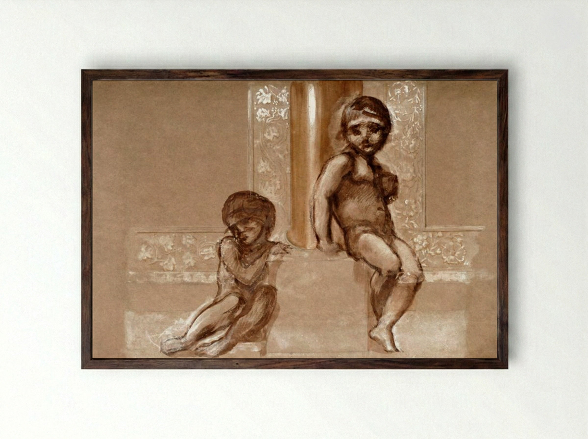 Study of Two Putti for 'The Troy Triptych' - Edward Burne-Jones - Framed Print Dark Wood