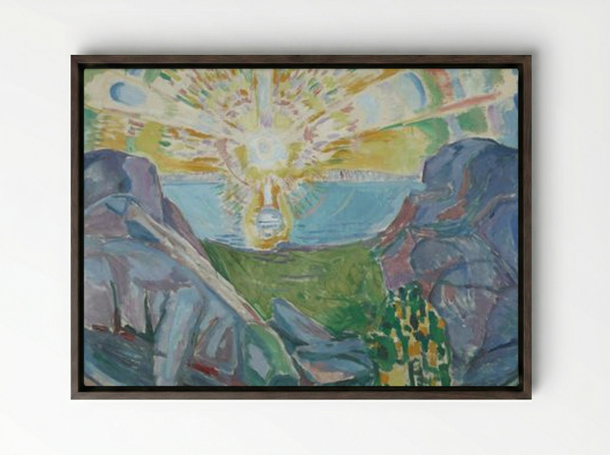 The Sun - Edvard Munch - Framed Canvas Dark Wood
