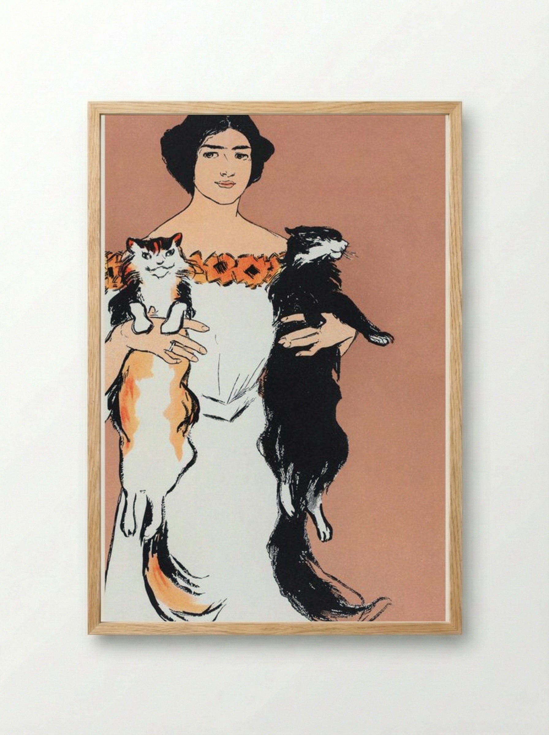 Woman Holding Cats - Edward Penfield - Framed Print Wood