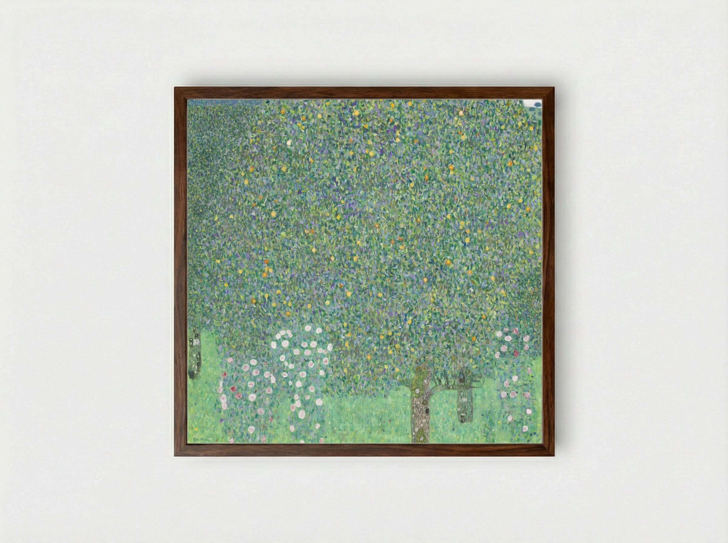 Roses Under the Trees - Gustav Klimt - Framed Print Dark Wood