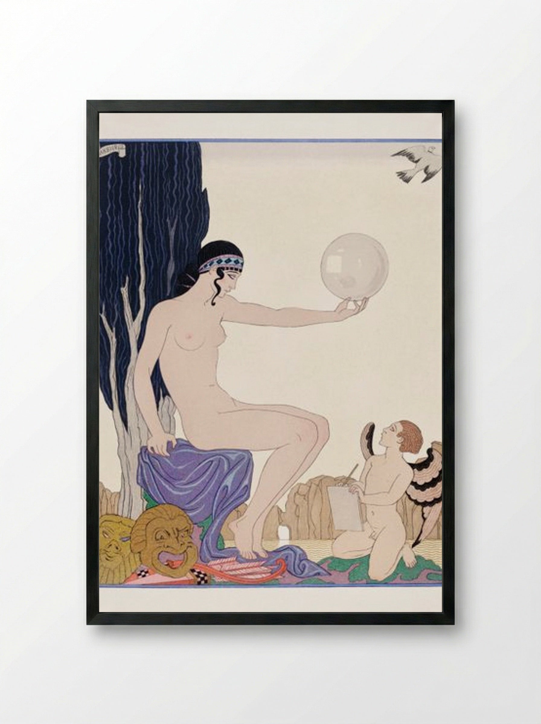 Seated Woman and Cherub - George Barbier - Framed Print Black