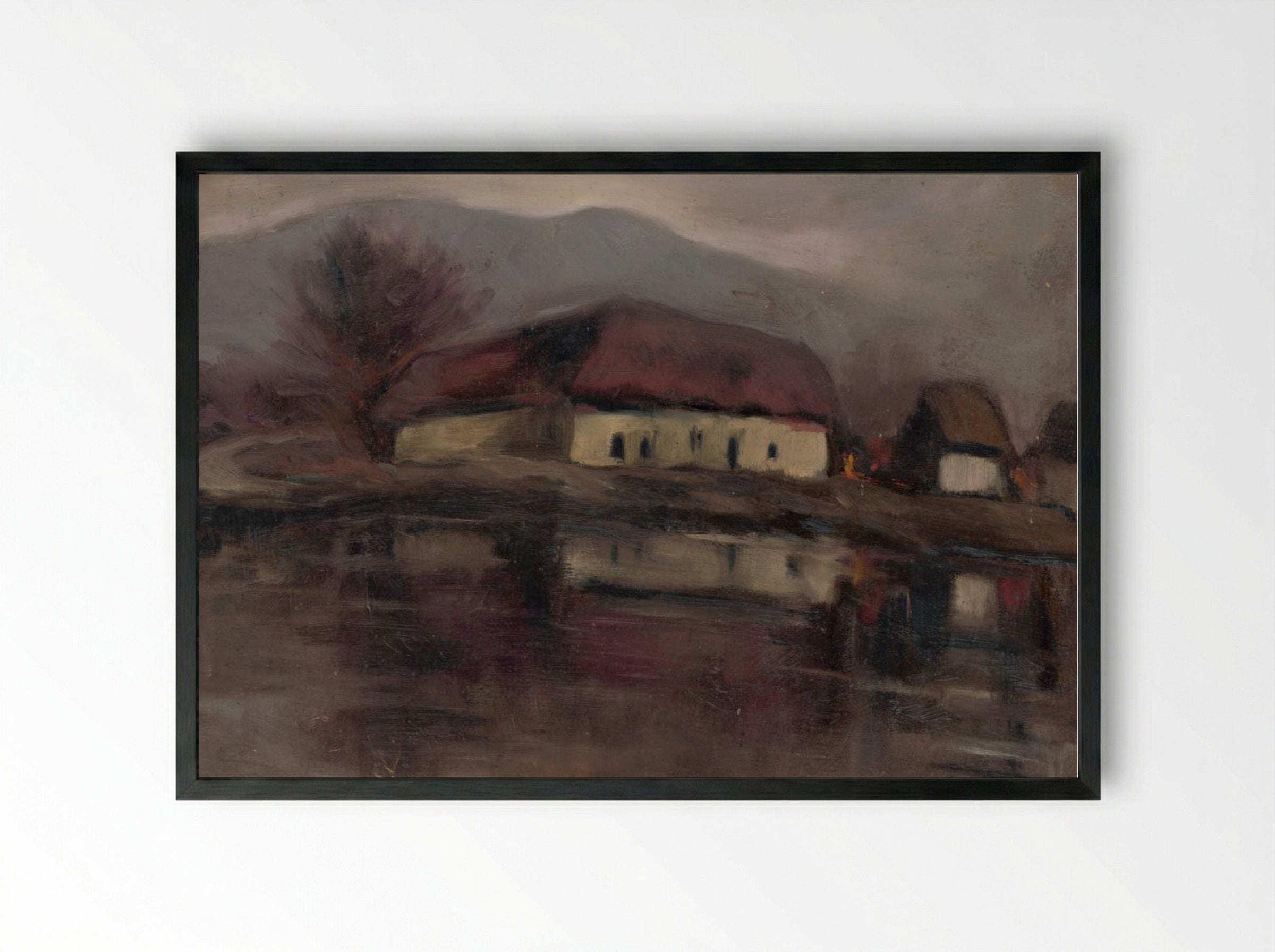 Sketch of a Landscape with a Lake - Zolo Palugyay - Framed Print Black