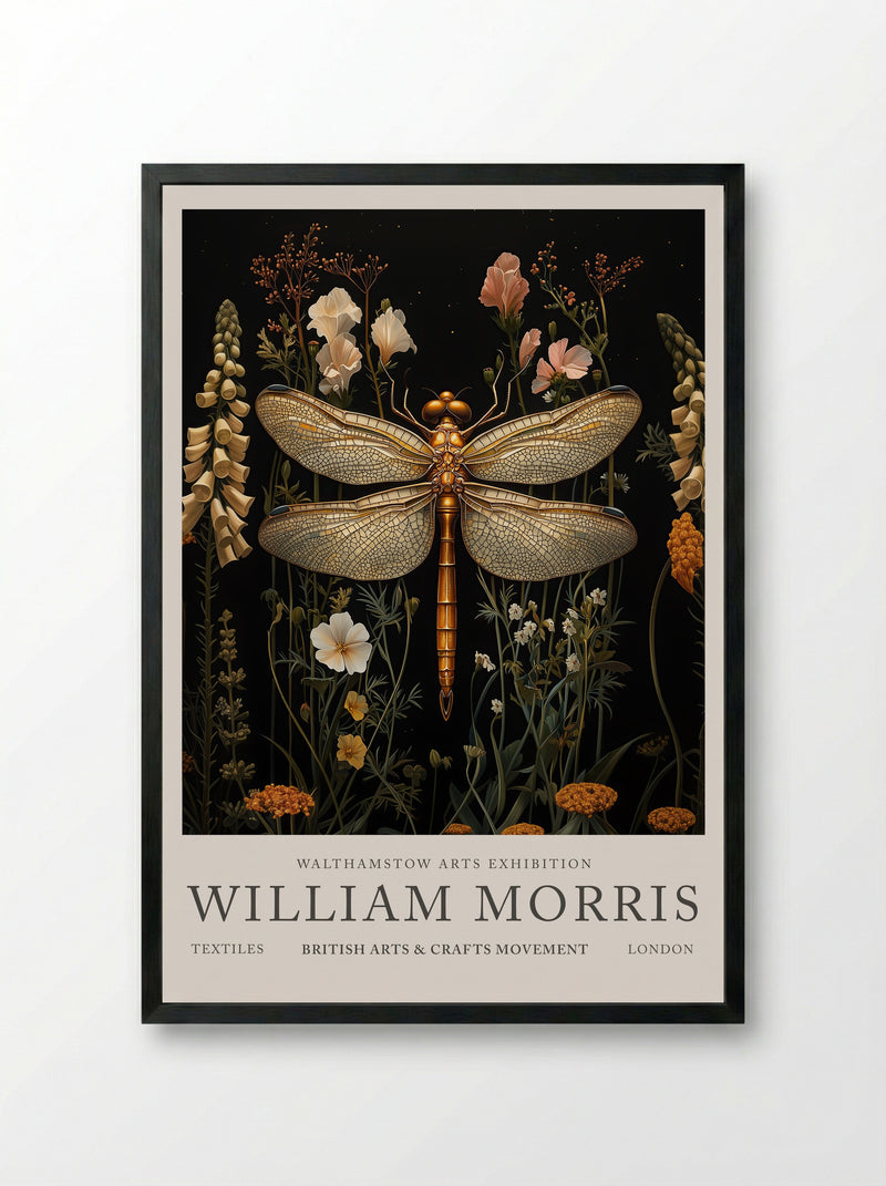 Dragonfly Gleam - William Morris - Framed Print Black