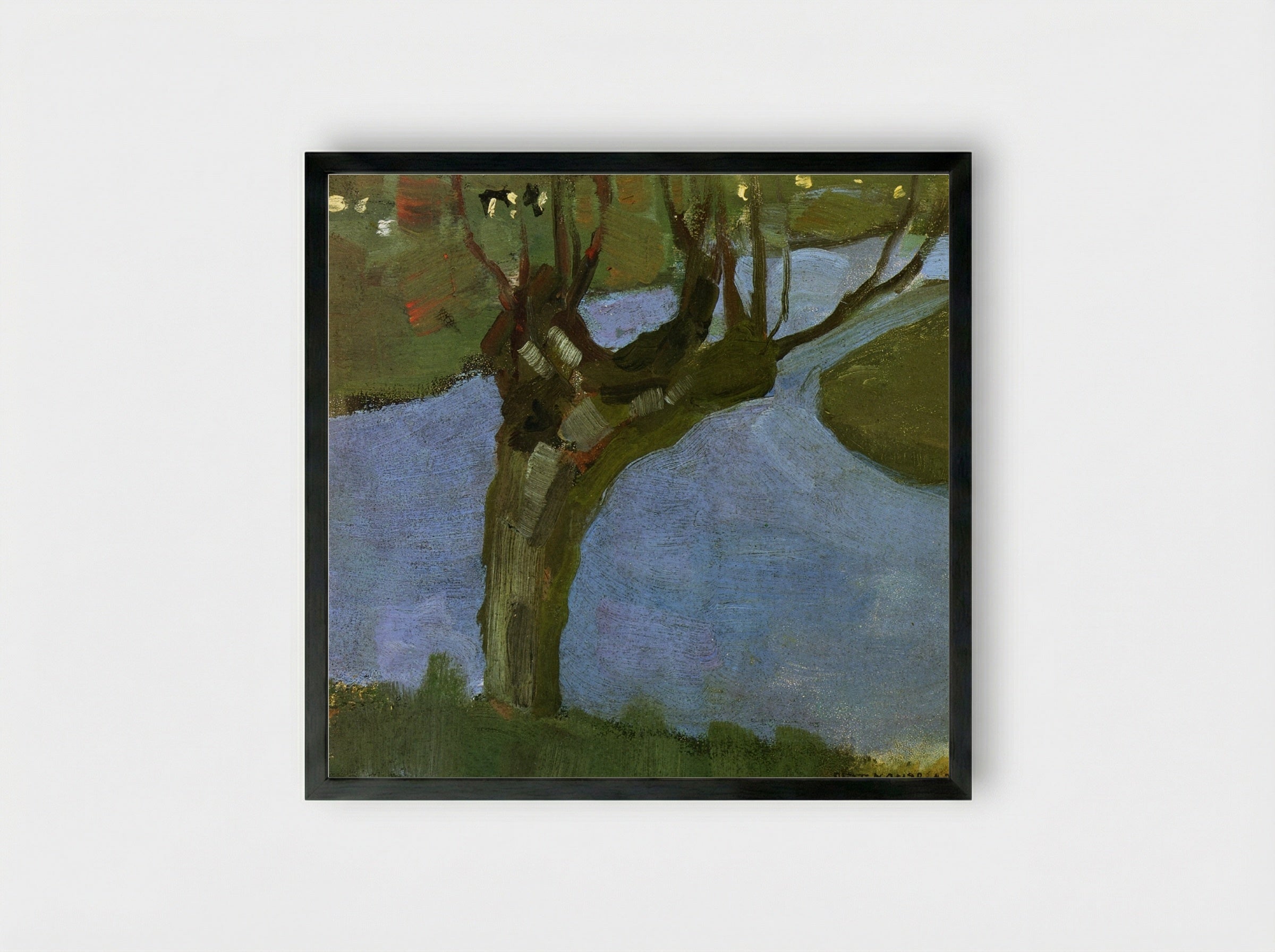 Irrigation Ditch with Mature Willow - Piet Mondrian - Framed Print Black