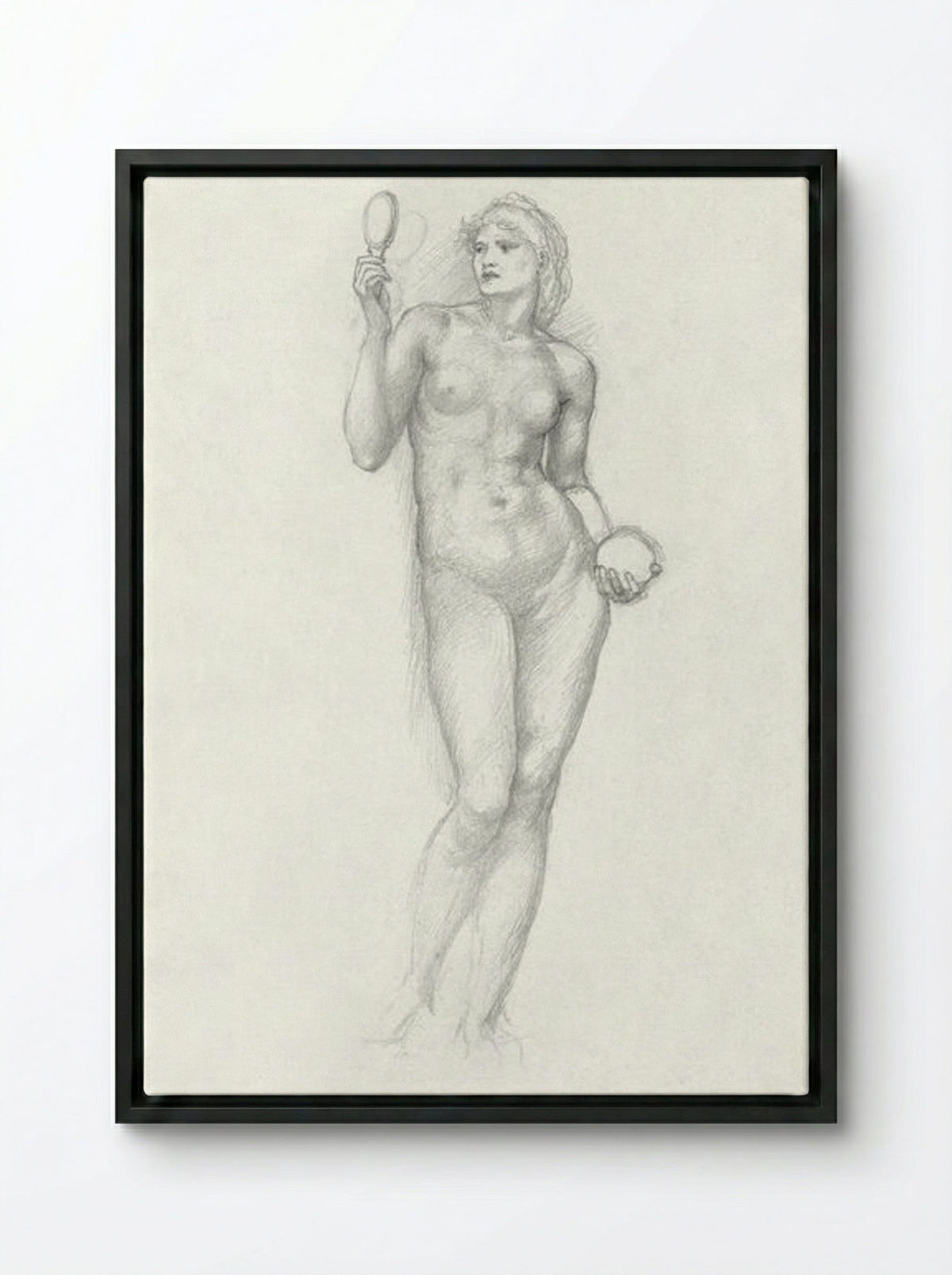 Nude Female Figure with Mirror - Edward Burne-Jones - Framed Canvas Black