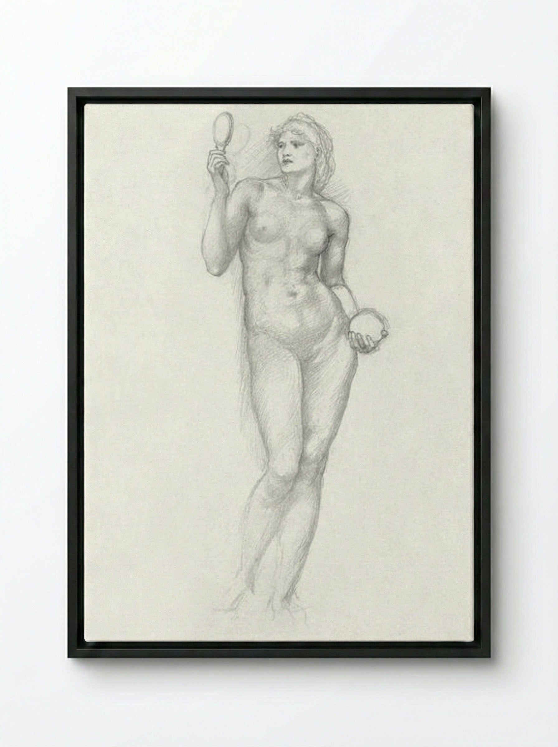 Nude Female Figure with Mirror - Edward Burne-Jones - Framed Canvas Black