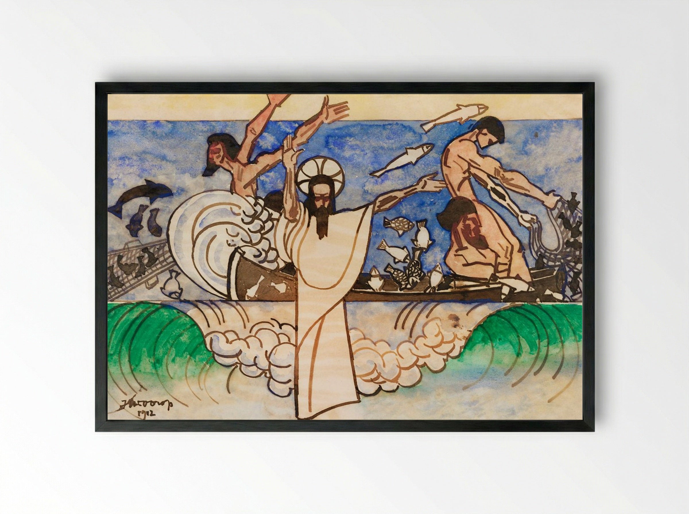 The Miraculous Catch of Fish - Jan Toorop - Framed Print Black