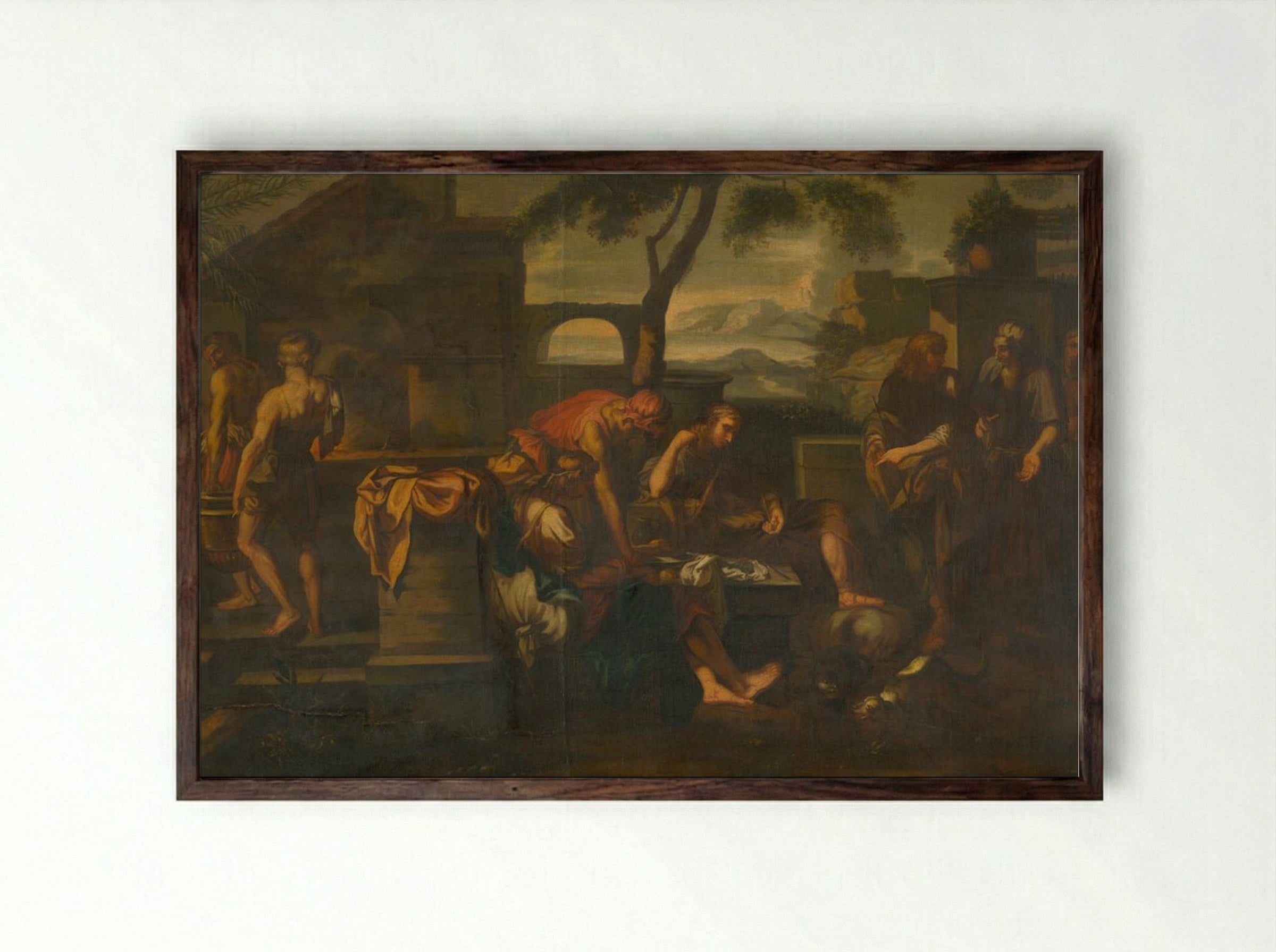 Biblical Scene with Figures - Fine Art Print - Framed Print Dark Wood