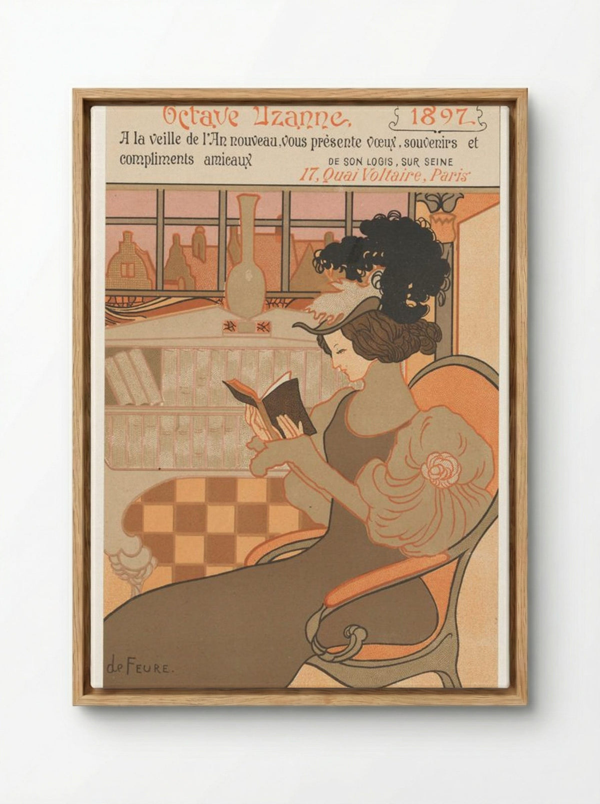 Nieuwjaarswens van Octave Uzanne voor het jaar 1897 (New Year's Greeting Card for Octave Uzanne, 1897) - Georges de Feure - Framed Canvas Wood