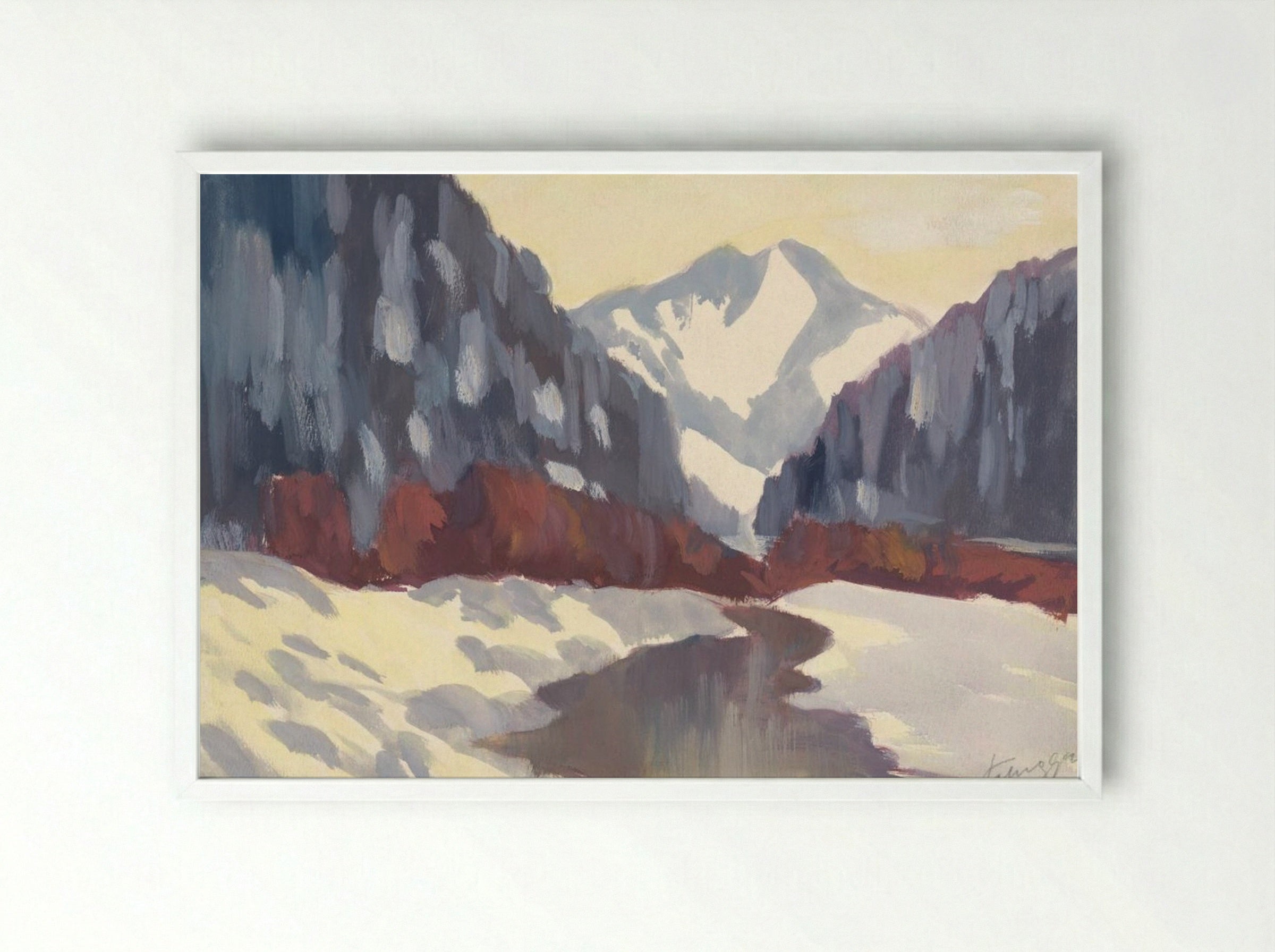 Brook in the Winter - Zolo Palugyay - Framed Print White
