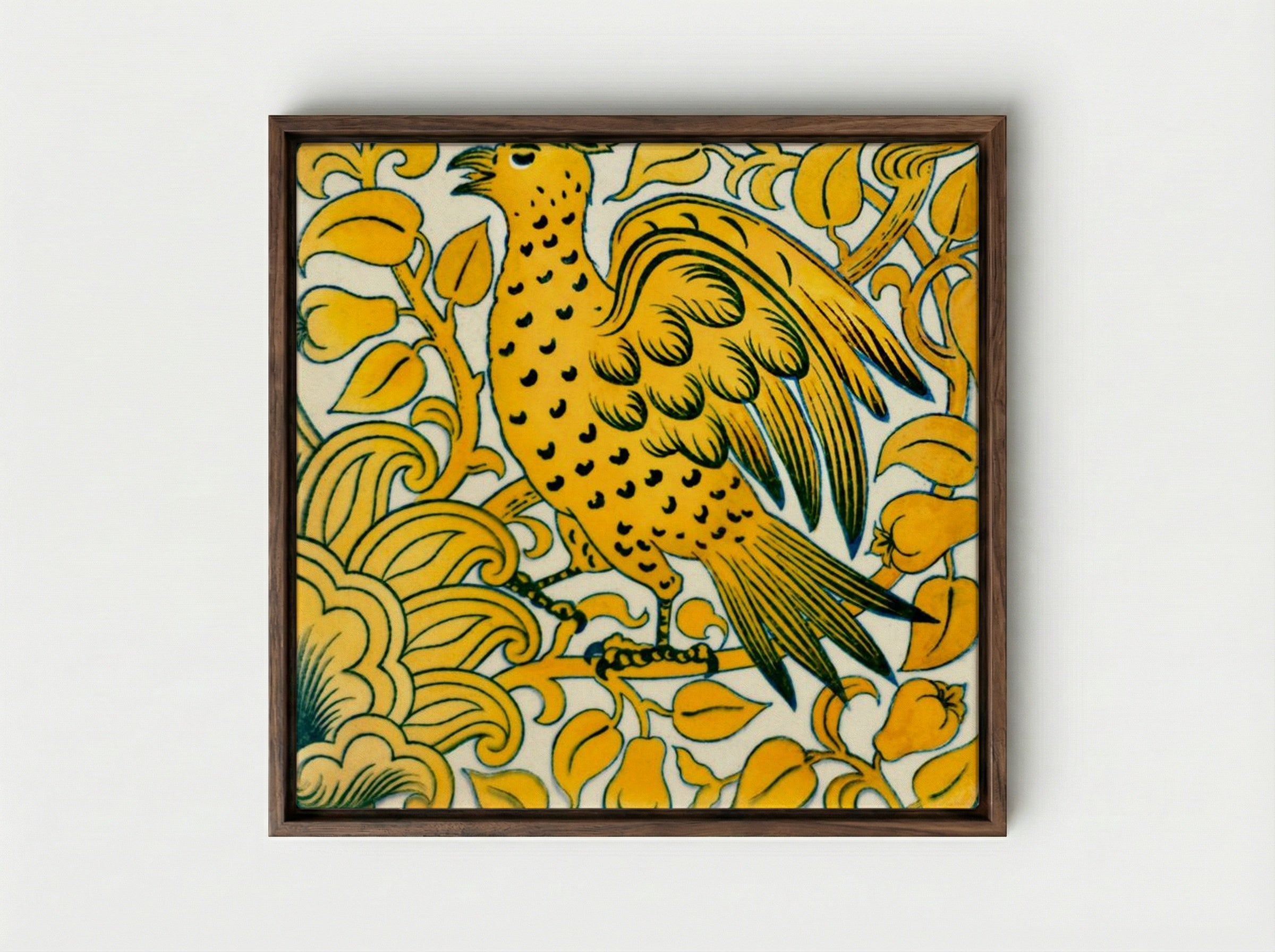 Lustre Tile with Bird Design - William De Morgan - Framed Canvas Dark Wood