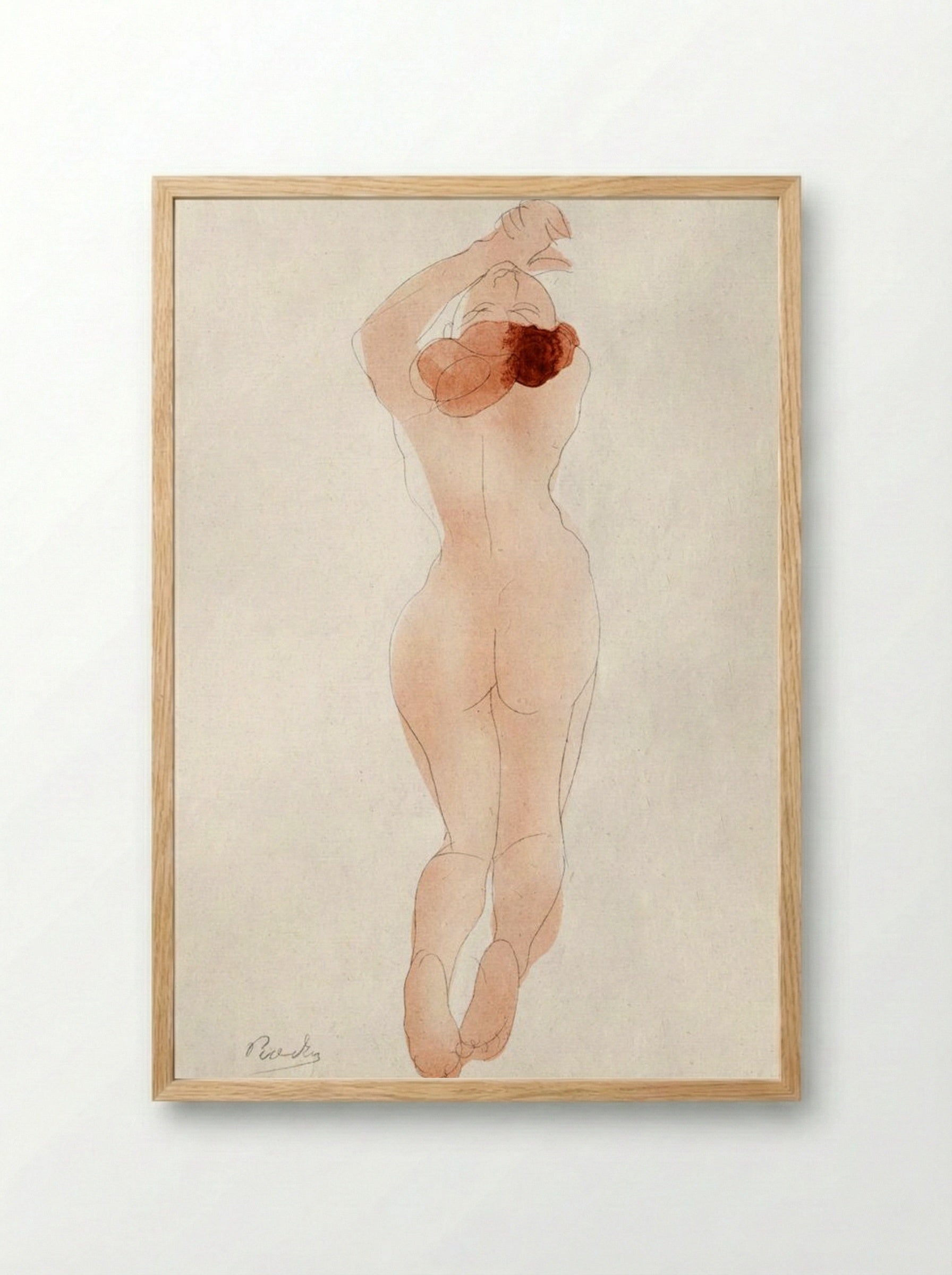 Naked Woman Showing Her Back - Auguste Rodin - Framed Print Wood