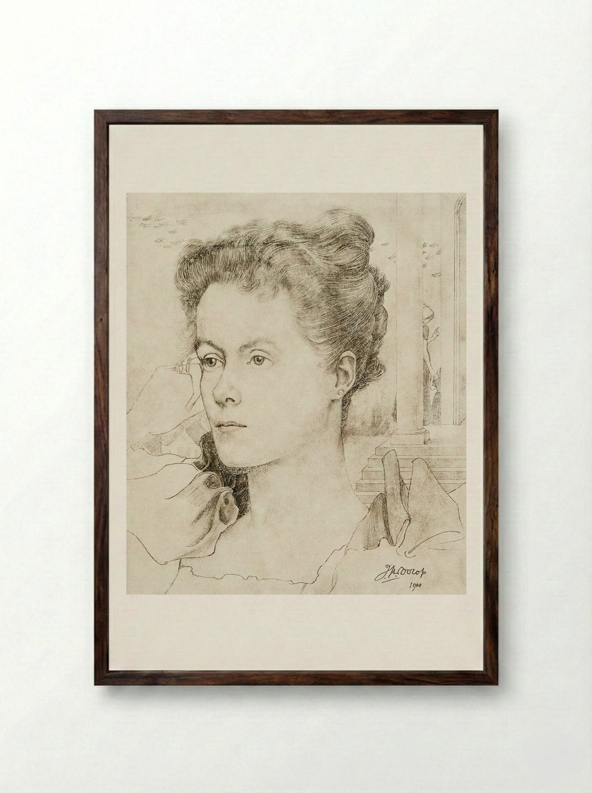 Portrait of Annie Hall or Janet Hall - Jan Toorop - Framed Print Dark Wood