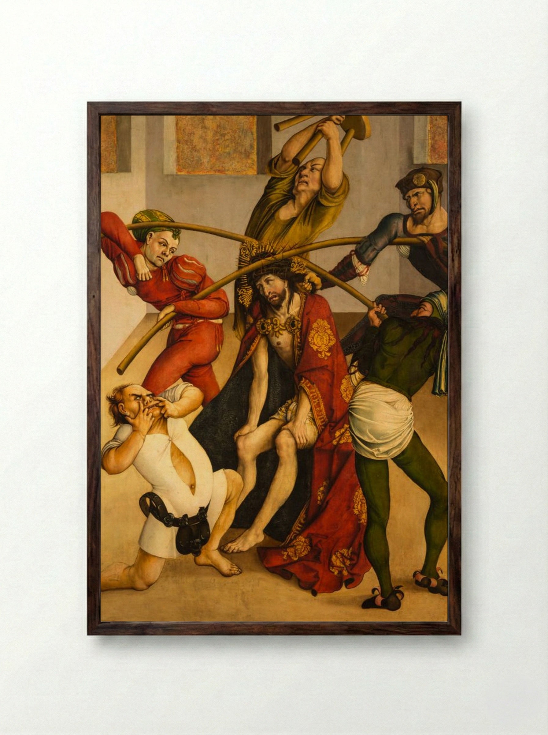 The Mocking of Christ (Melk Altar) - Jörg Breu the Elder - Framed Print Dark Wood