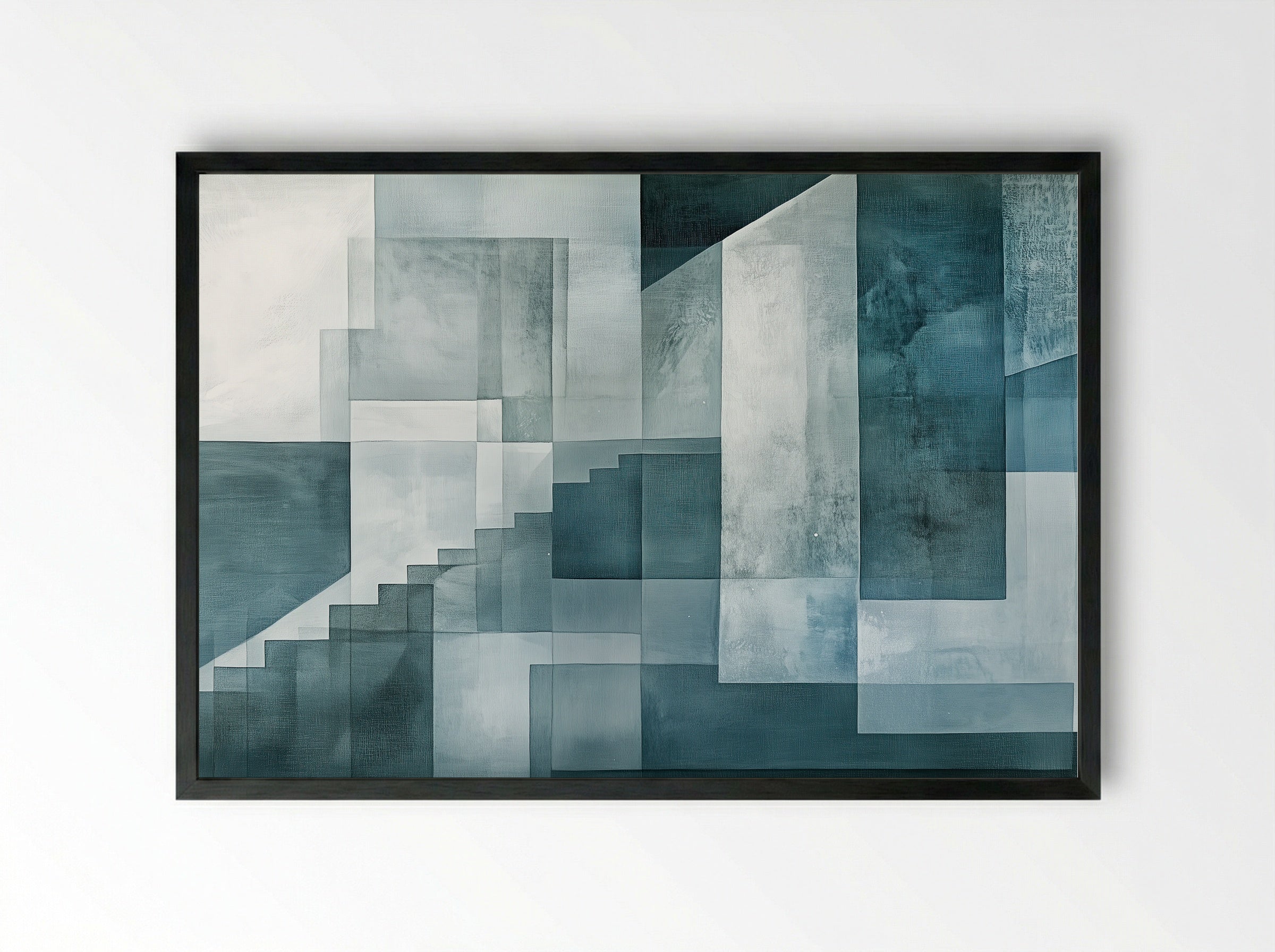 Urban Echo – Abstract Architectural Layers in Slate Blue - Framed Print Black