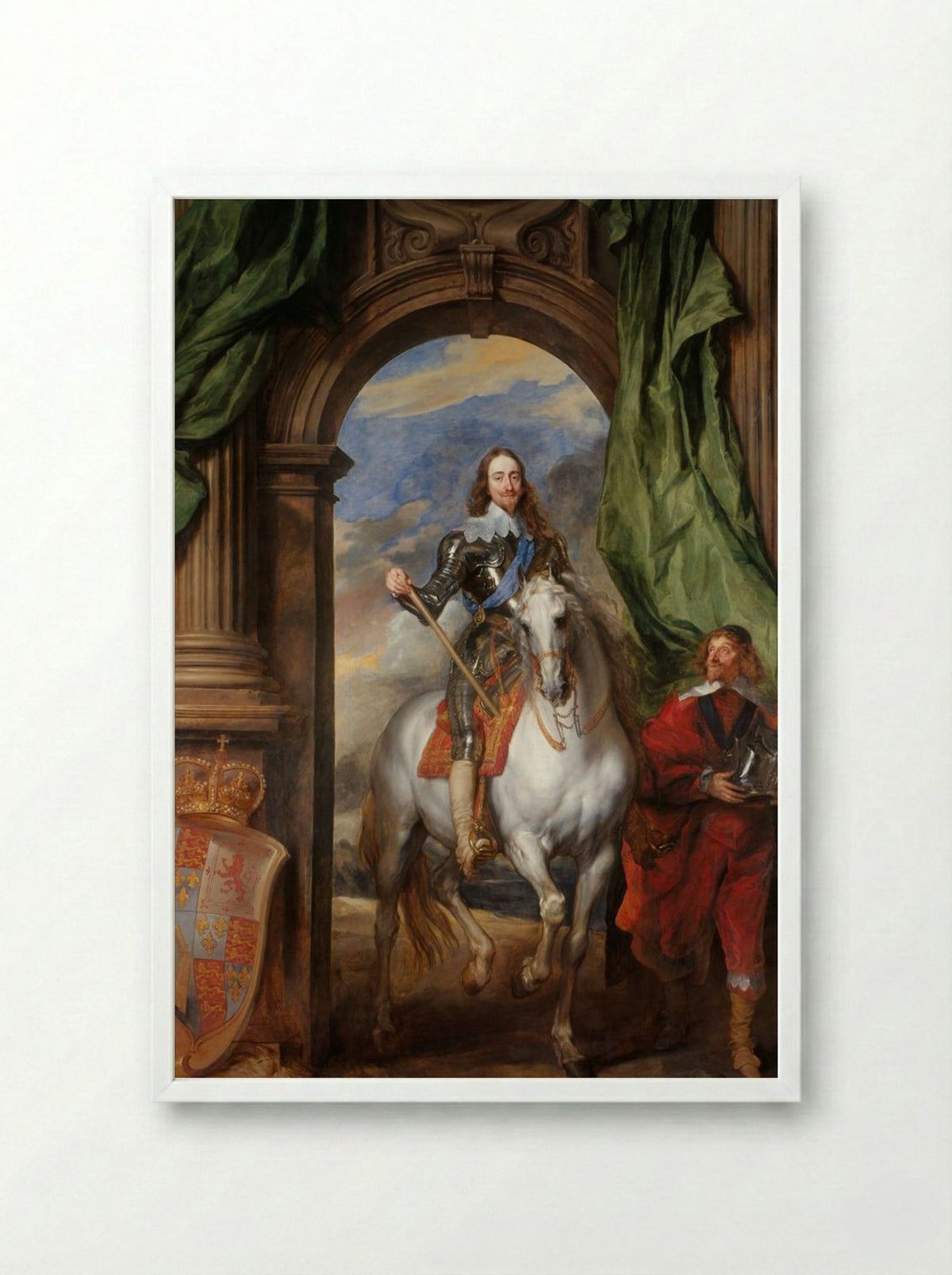 Charles I at the Hunt - Anthony van Dyck - Framed Print White