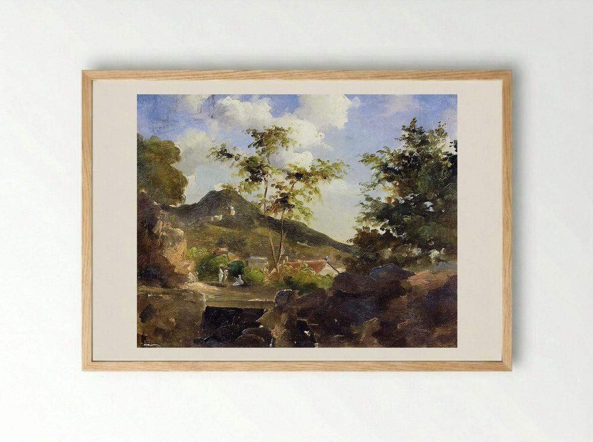 Village at the Foot of a Hill in Saint Thomas, Antilles - Camille Pissarro - Framed Print Wood