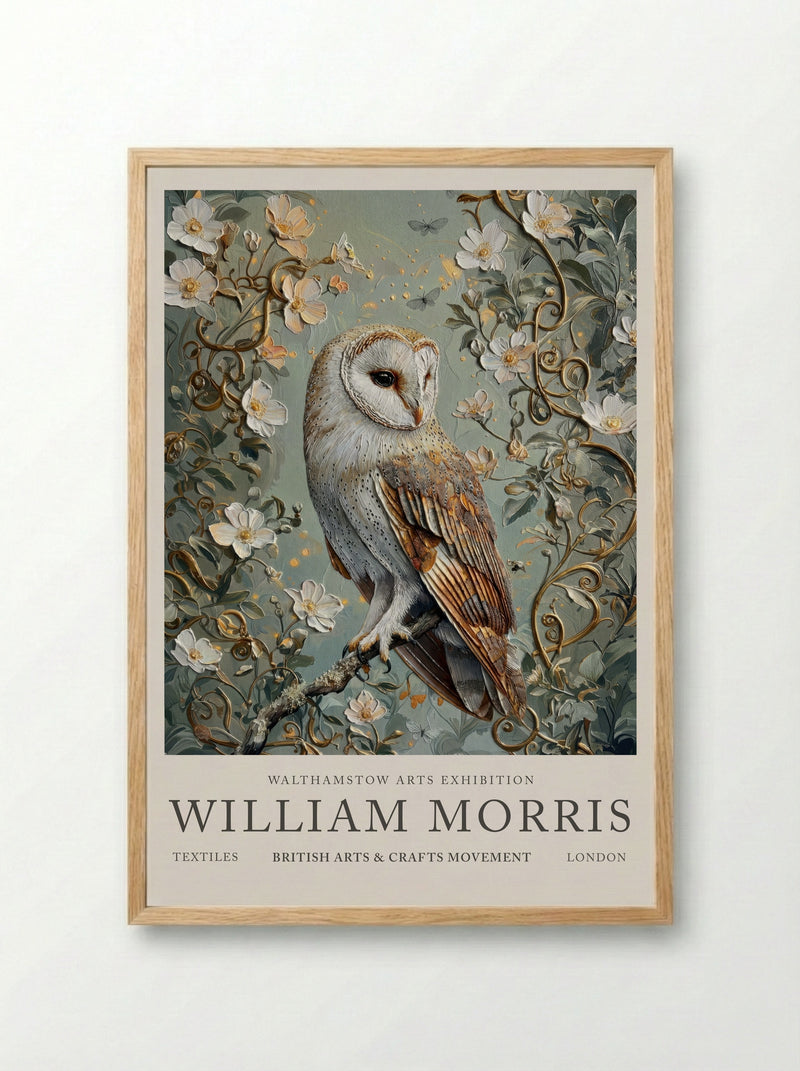 Barn Owl Whispering Wings - William Morris - Framed Print Wood
