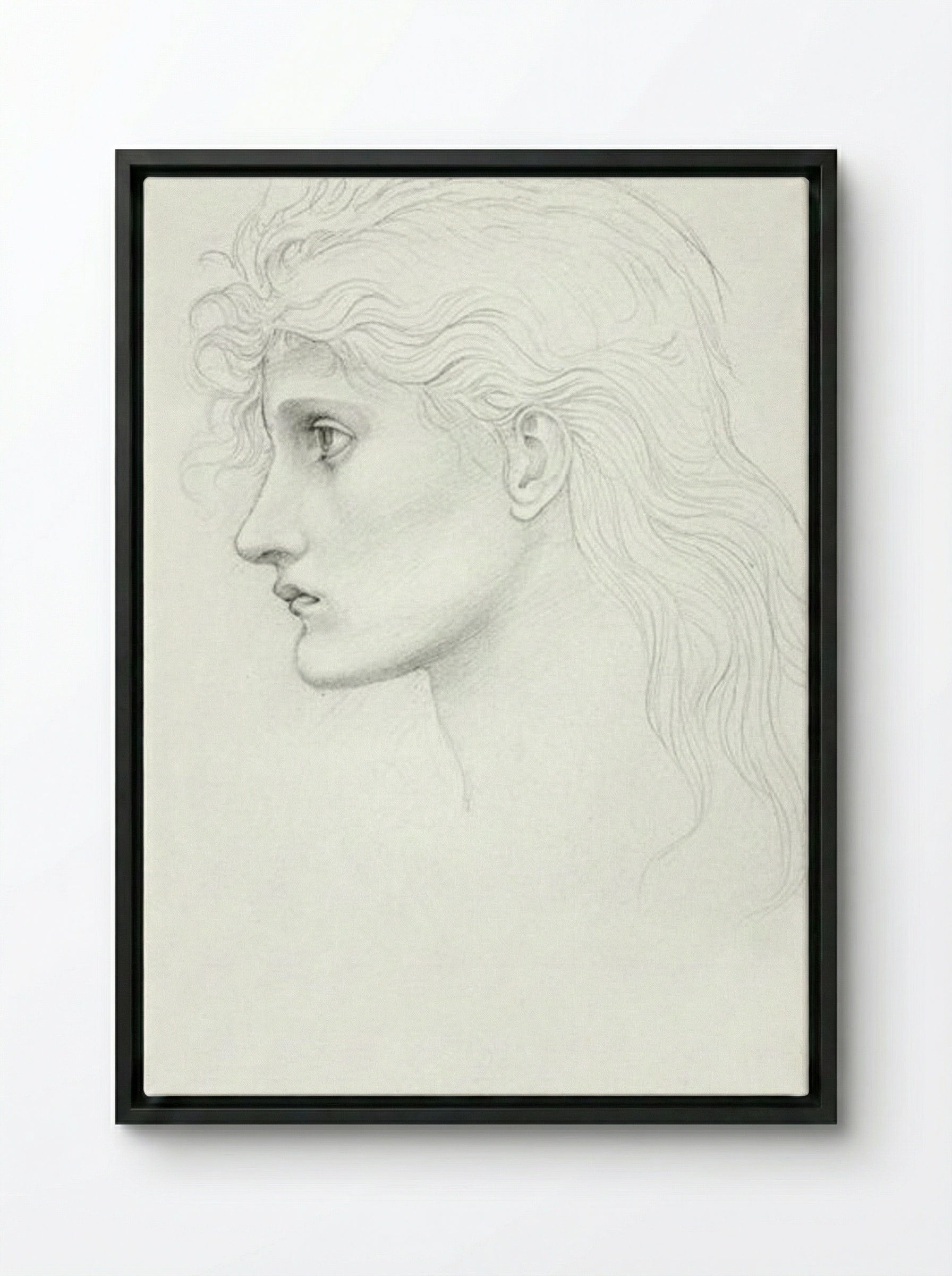 Head of Girl Facing Left - Edward Burne-Jones - Framed Canvas Black
