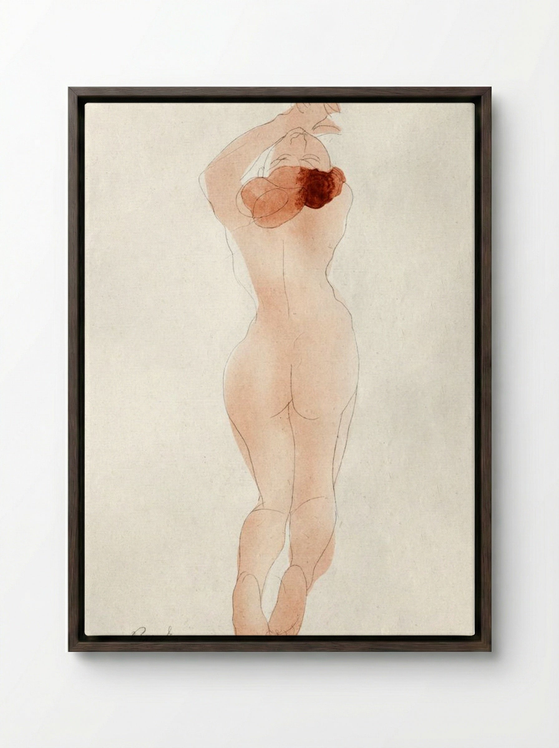 Naked Woman Showing Her Back - Auguste Rodin - Framed Canvas Dark Wood