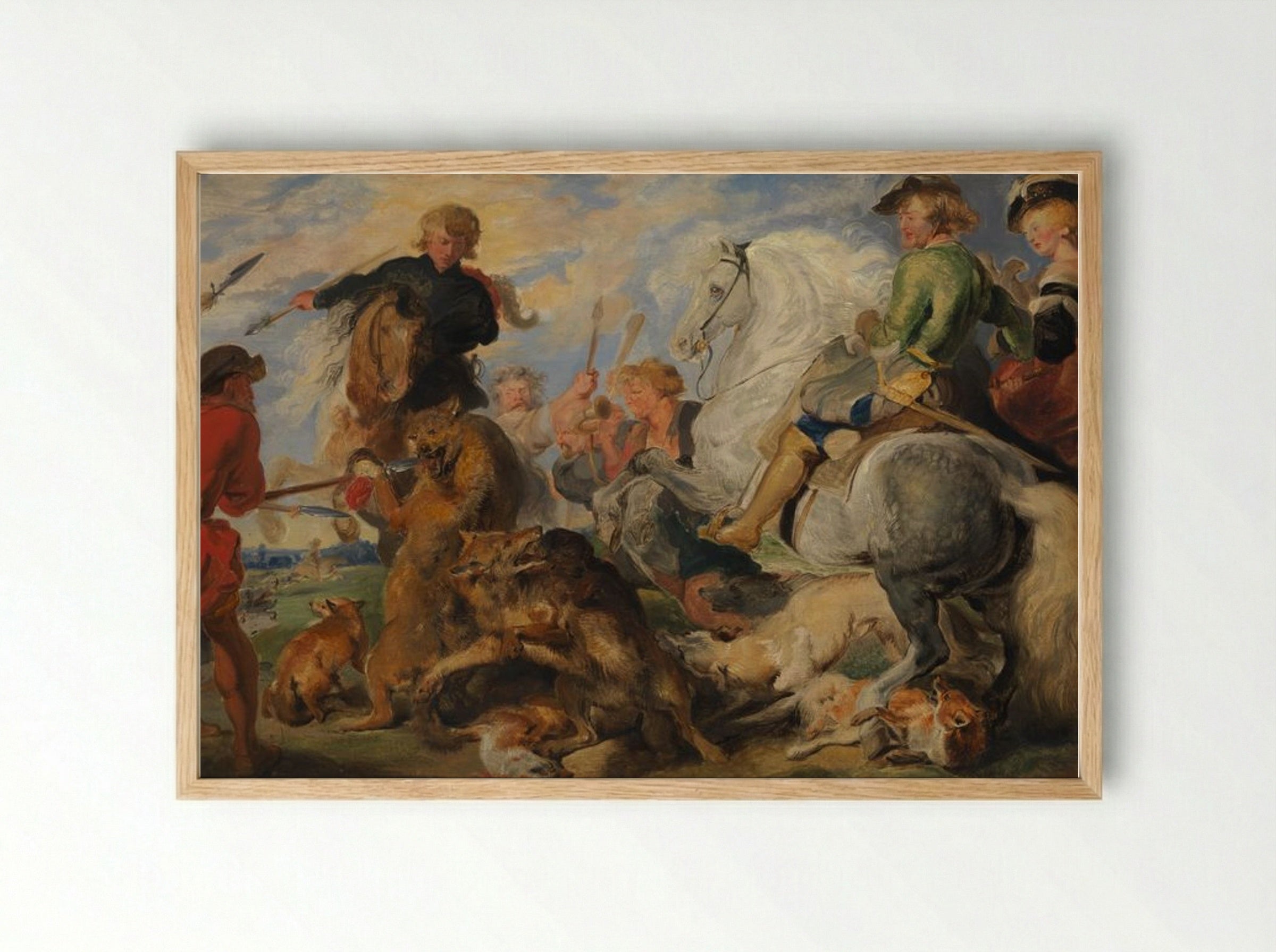 Copy after Rubens's Wolf and Fox Hunt - Peter Paul Rubens - Framed Print Wood