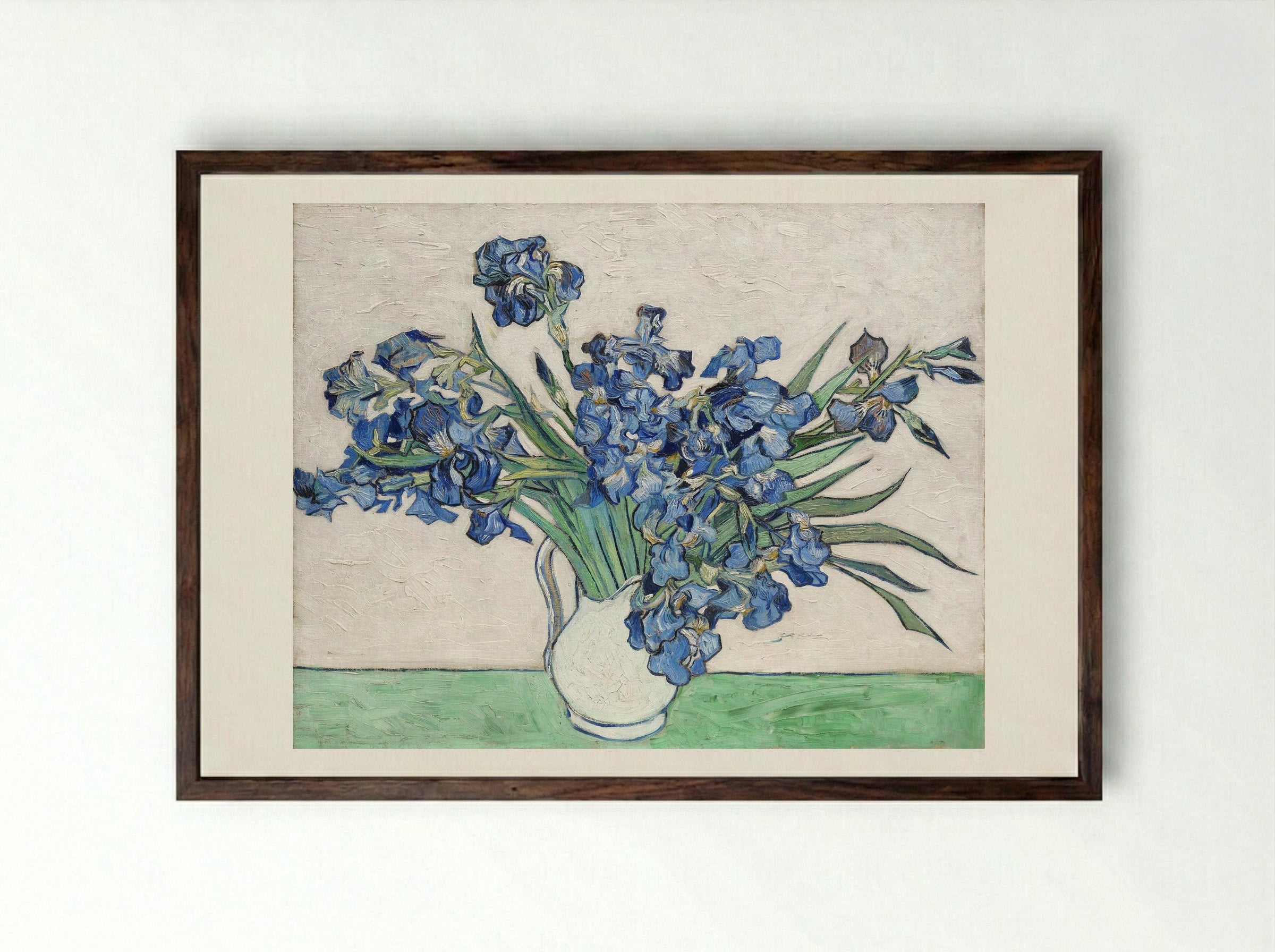 Vase with Irises - Vincent van Gogh - Framed Print Dark Wood