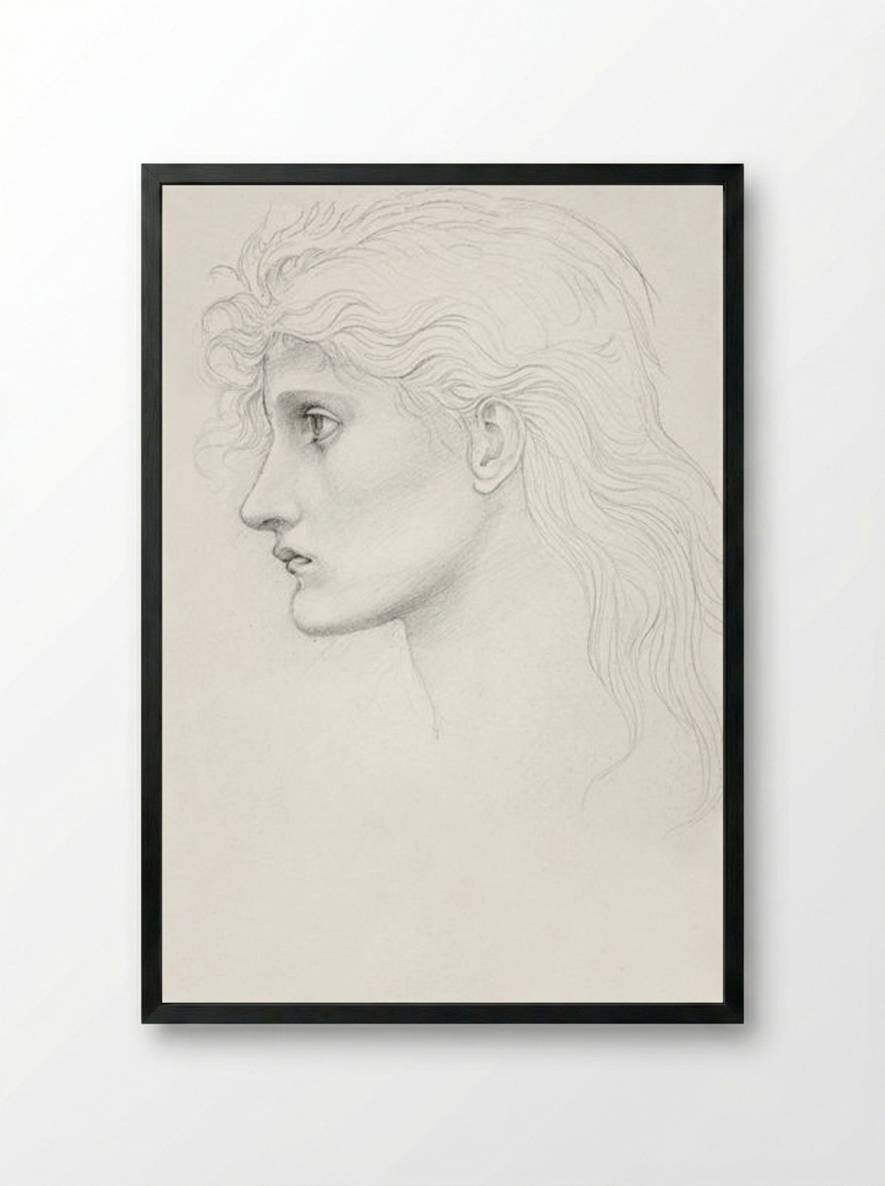 Head of Girl Facing Left - Edward Burne-Jones - Framed Print Black