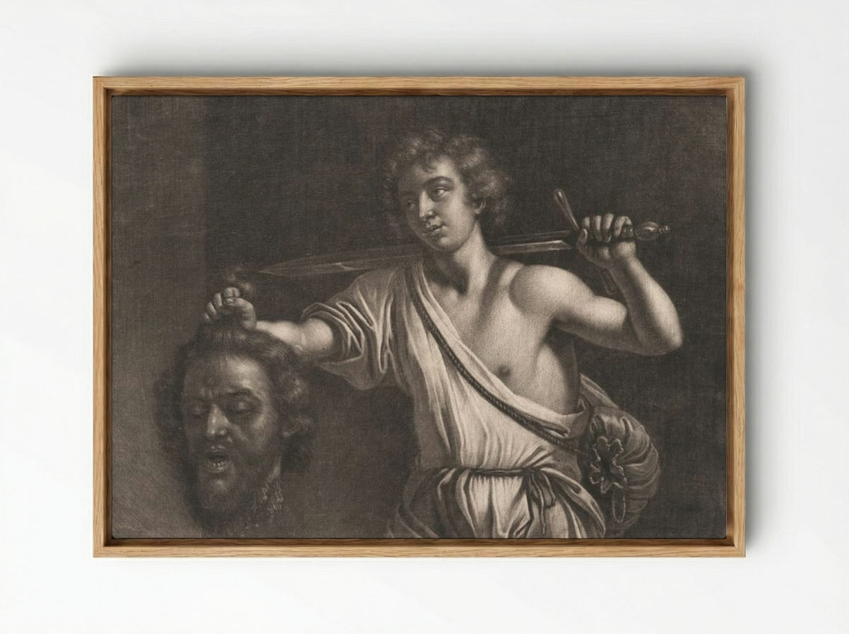 David with the Head of Goliath - Wallerant Vaillant - Framed Canvas Wood