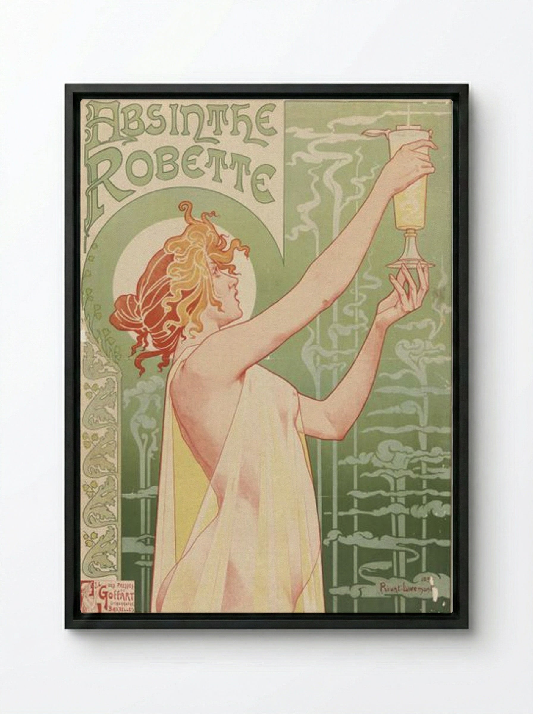 Absinthe Robette - Privat Livemont - Framed Canvas Black