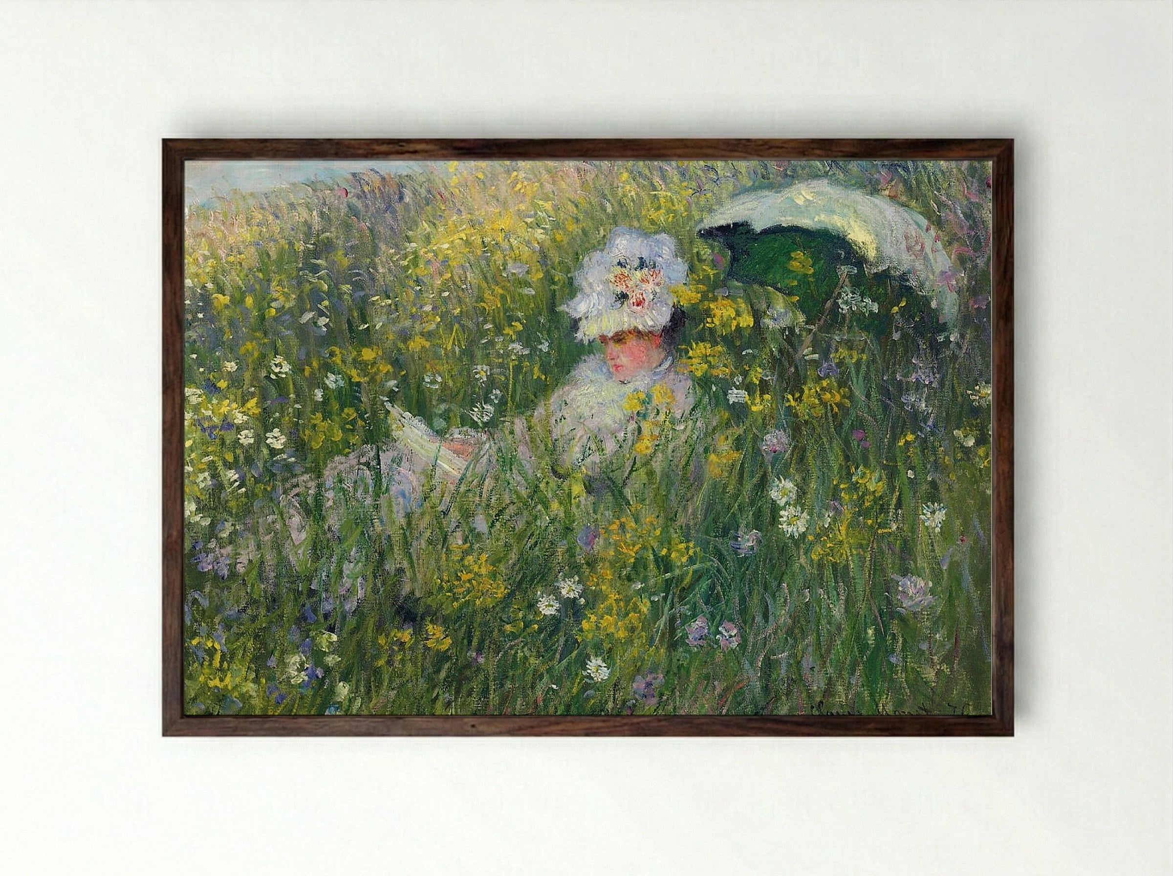 In the Meadow - Claude Monet - Framed Print Dark Wood
