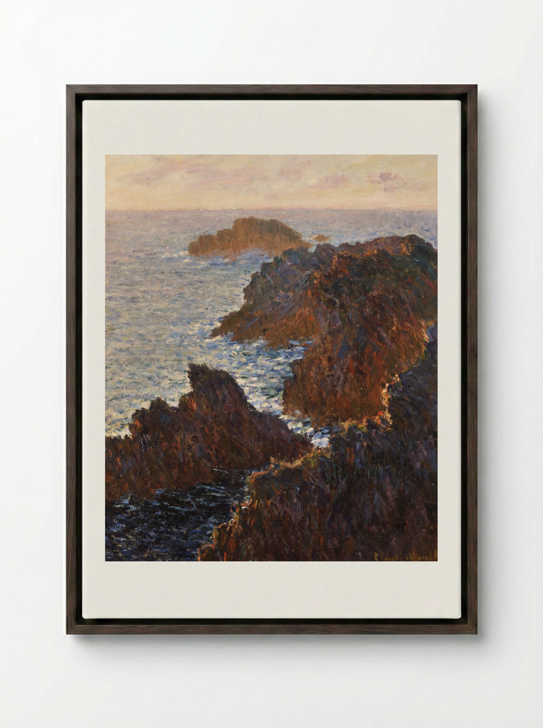 Rocks at Belle-Île, Port-Domois - Claude Monet - Framed Canvas Dark Wood