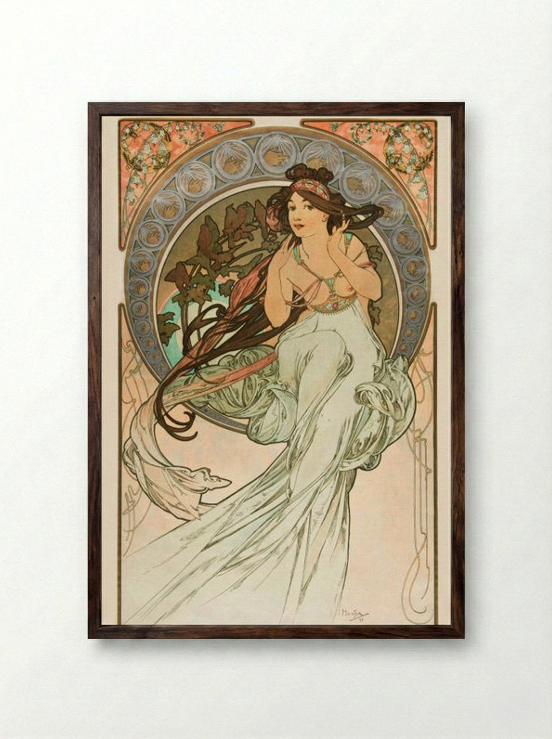 Music, from 'Les Arts' - Alphonse Mucha - Framed Print Dark Wood