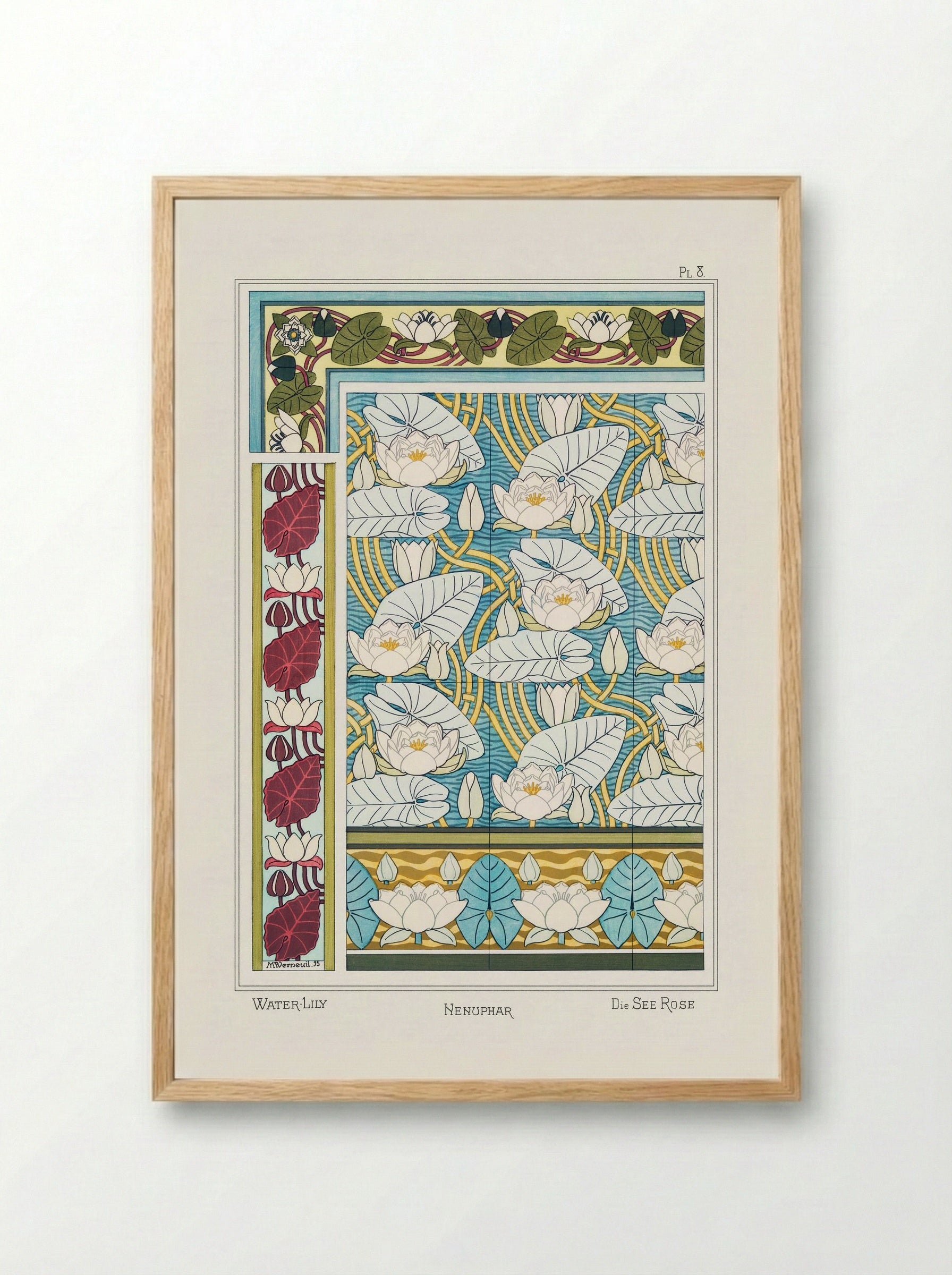 Nénuphar (Water Lilies) from La Plante et ses Applications ornementales - Maurice Pillard Verneuil - Framed Print Wood