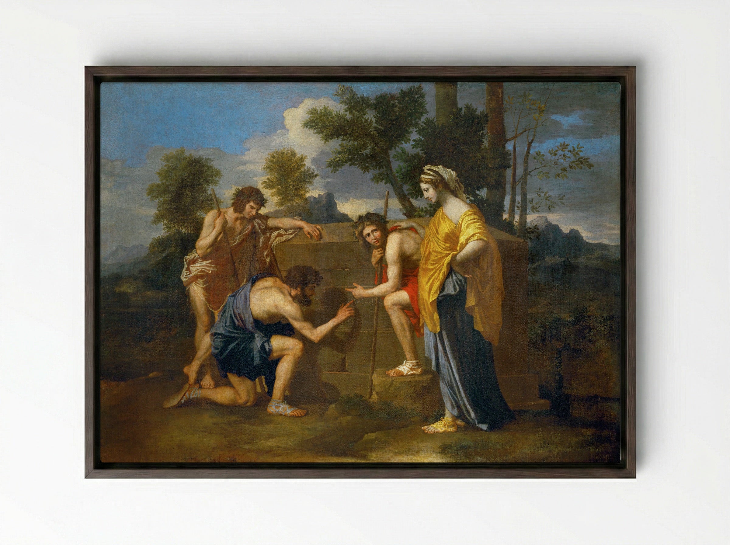 Et in Arcadia ego - Nicolas Poussin - Framed Canvas Dark Wood