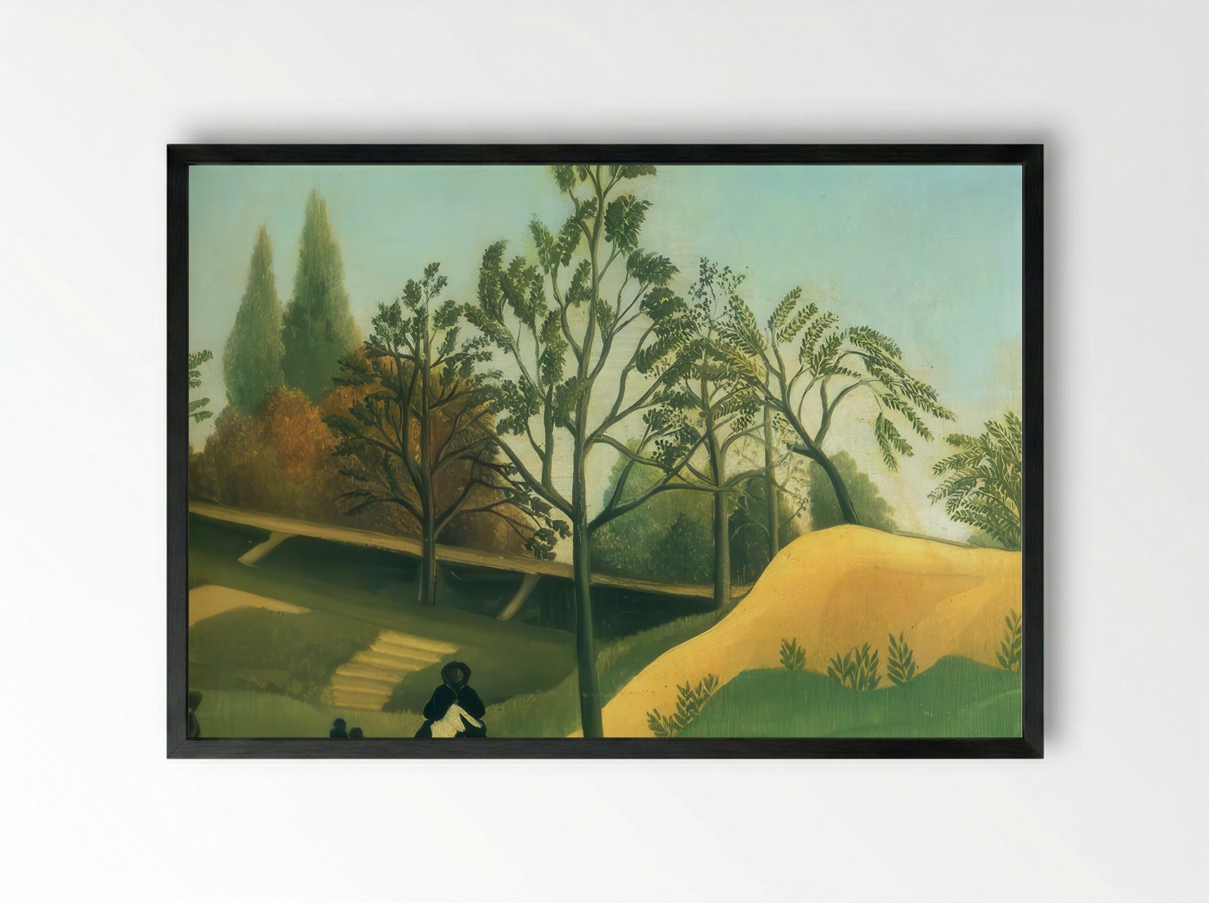View of the Fortifications by Henri Rousseau – Naïve Art Urban Landscape Print - Framed Print Black