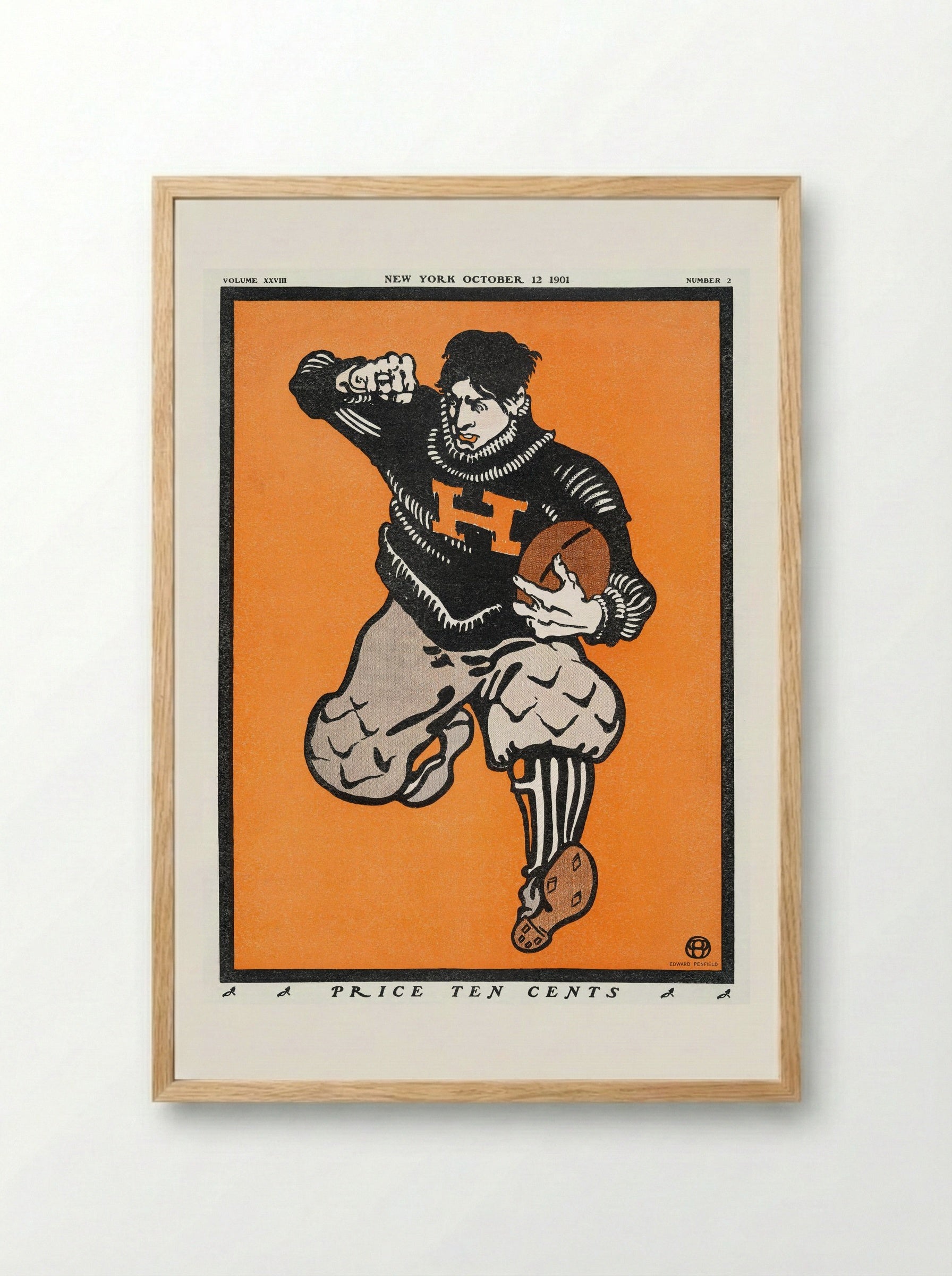 American Football Player - Edward Penfield - Framed Print Wood