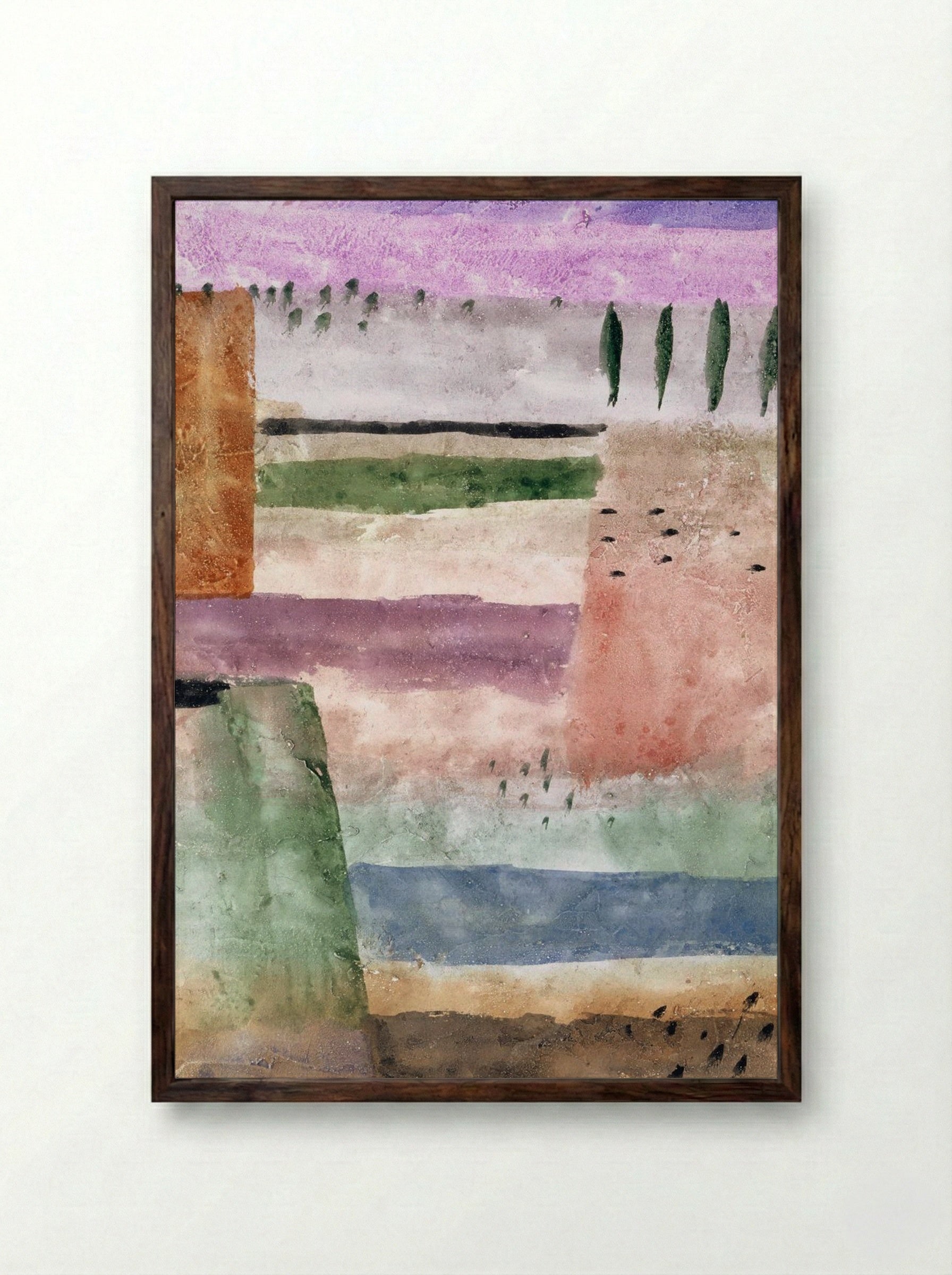 Landscape with Poplars - Paul Klee - Framed Print Dark Wood
