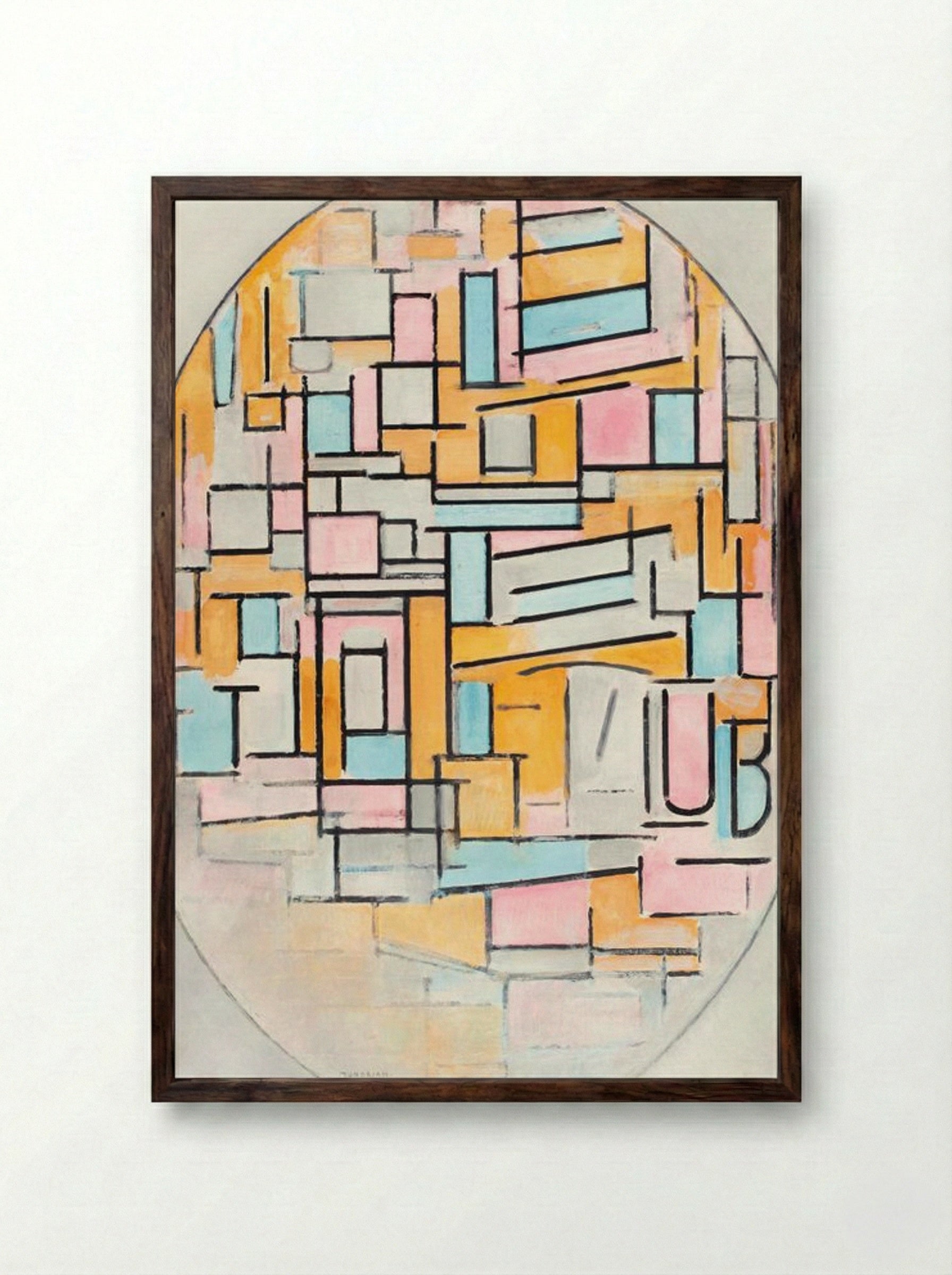 Composition with Oval in Color Planes II - Piet Mondrian - Framed Print Dark Wood