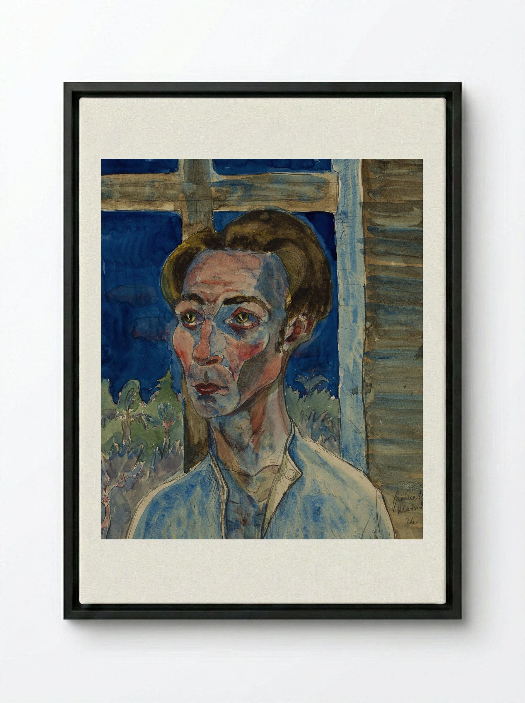 Myself with a Window Frame Cross - Hermann Max Pechstein - Framed Canvas Black
