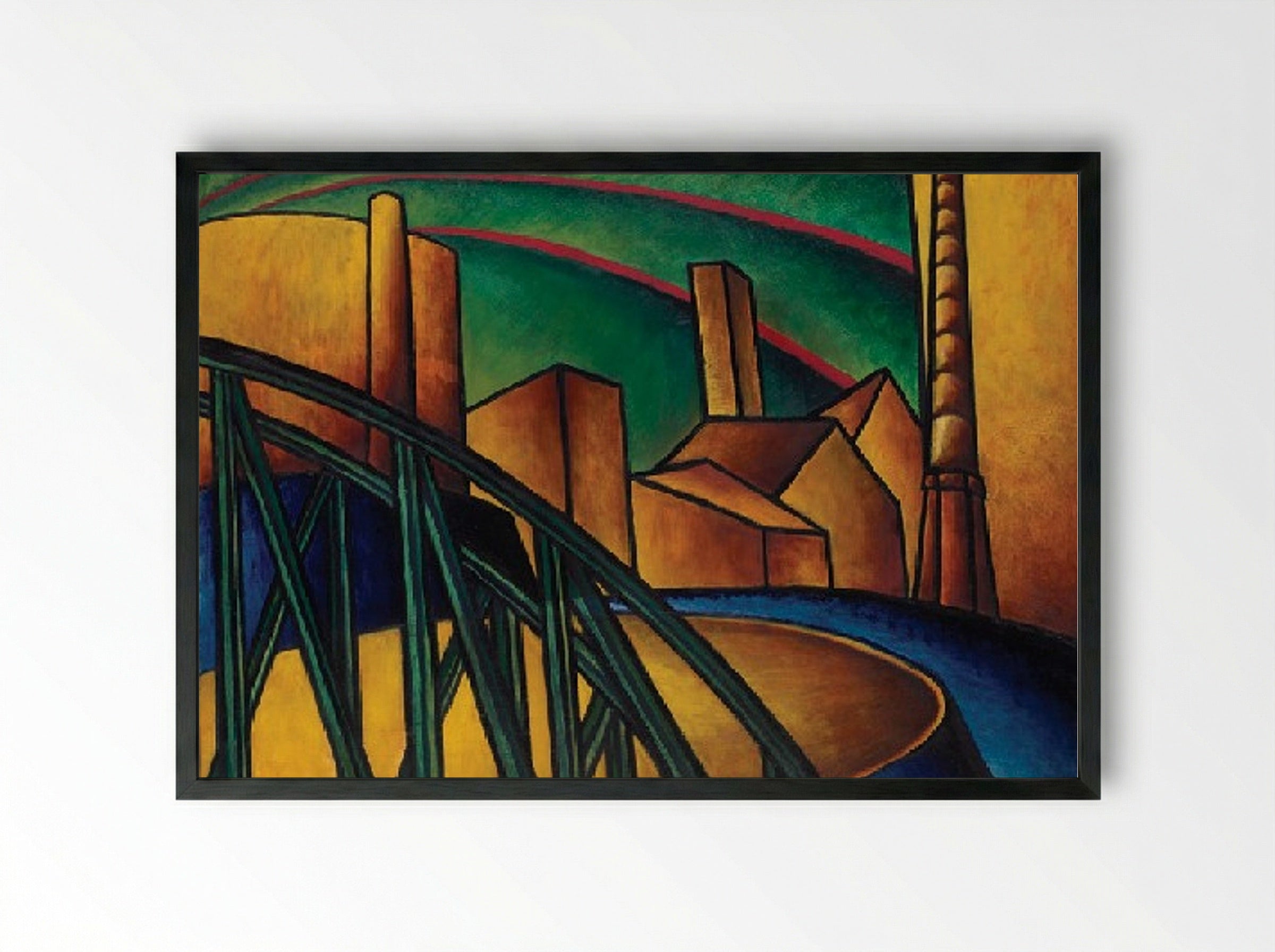 Landscape with Bridge at Óbuda Hajógyár - László Moholy-Nagy - Framed Print Black