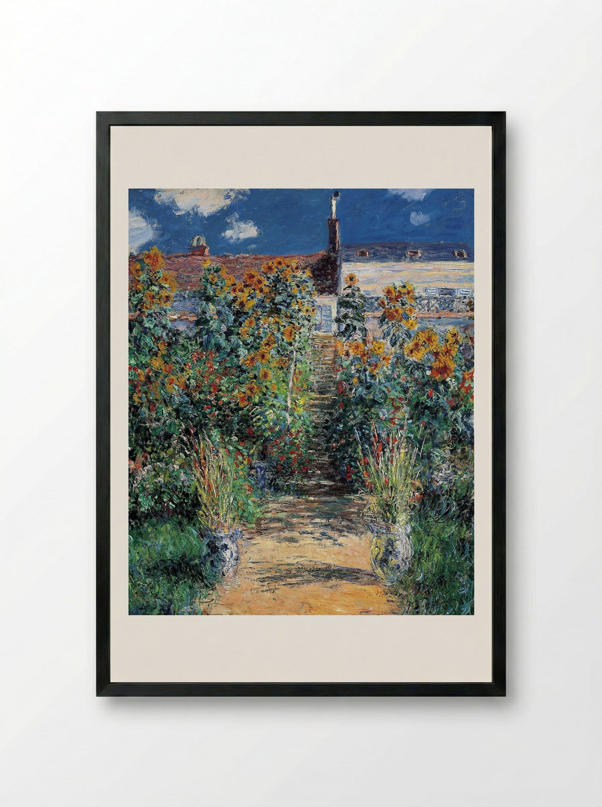 The Garden at Vétheuil - Claude Monet - Framed Print Black
