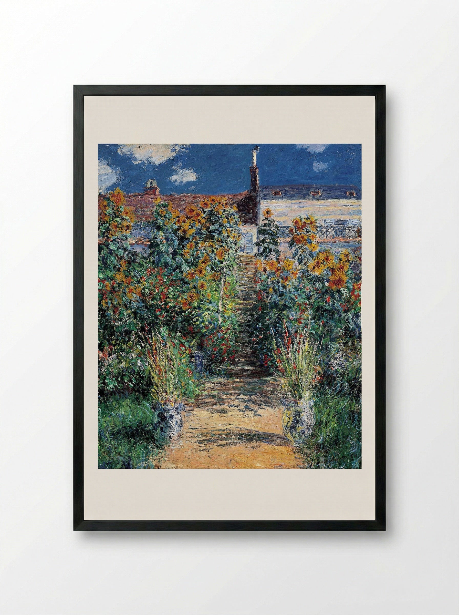 The Garden at Vétheuil - Claude Monet - Framed Print Black
