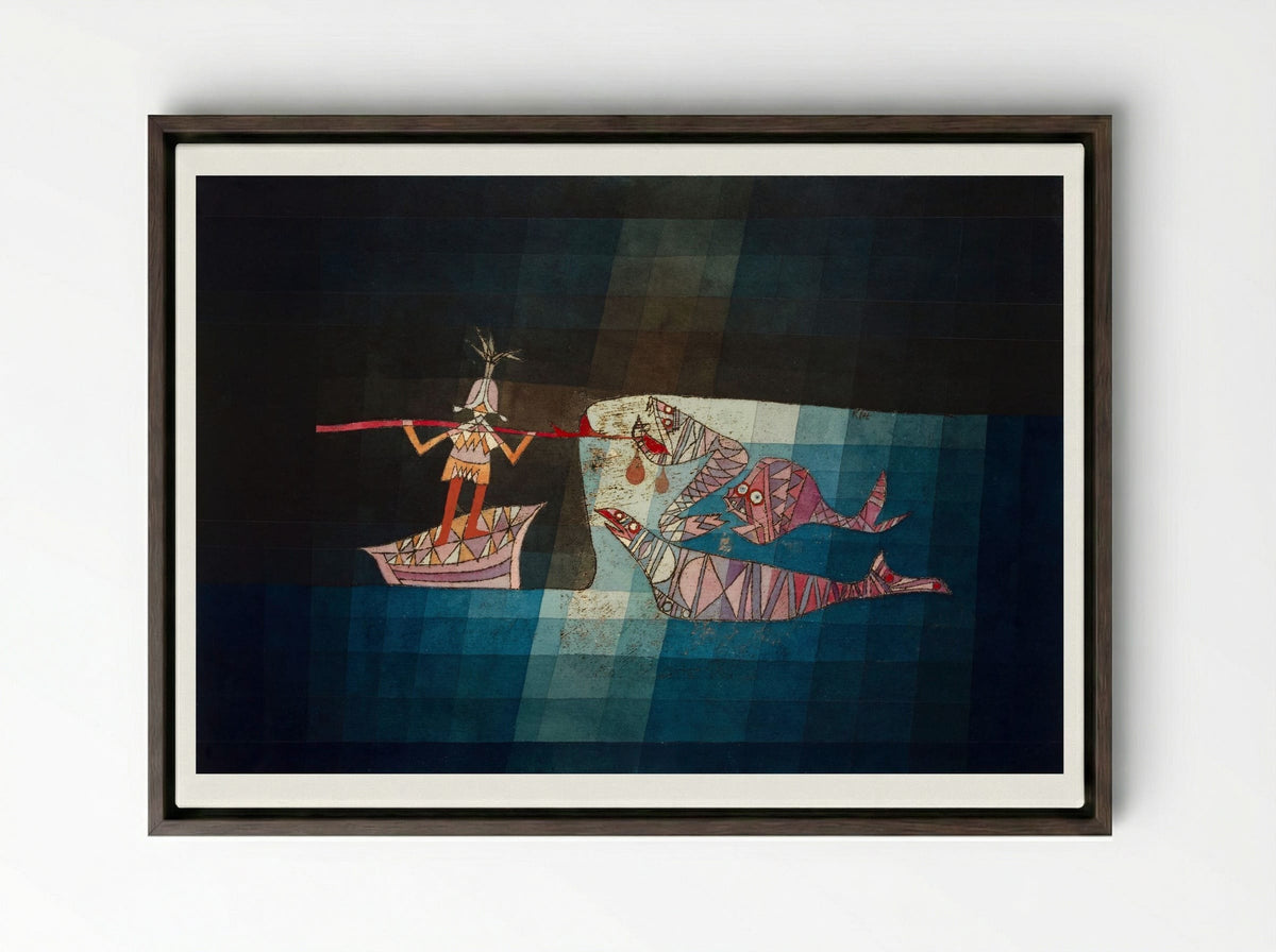 Battle Scene from 'The Seafarers' - Paul Klee - Framed Canvas Dark Wood