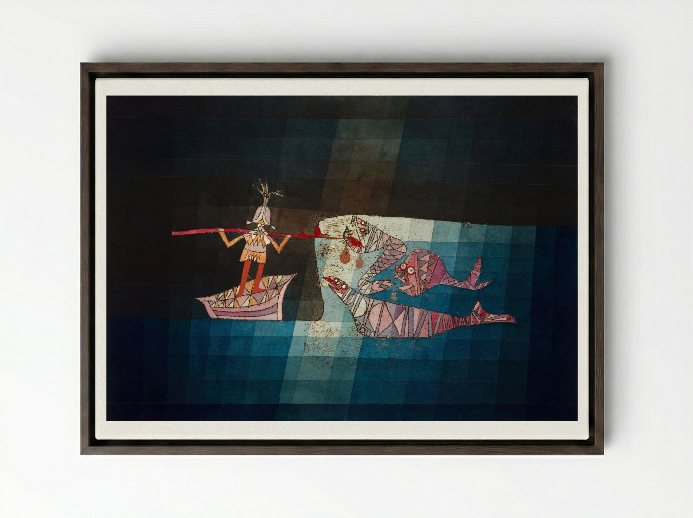 Battle Scene from 'The Seafarers' - Paul Klee - Framed Canvas Dark Wood