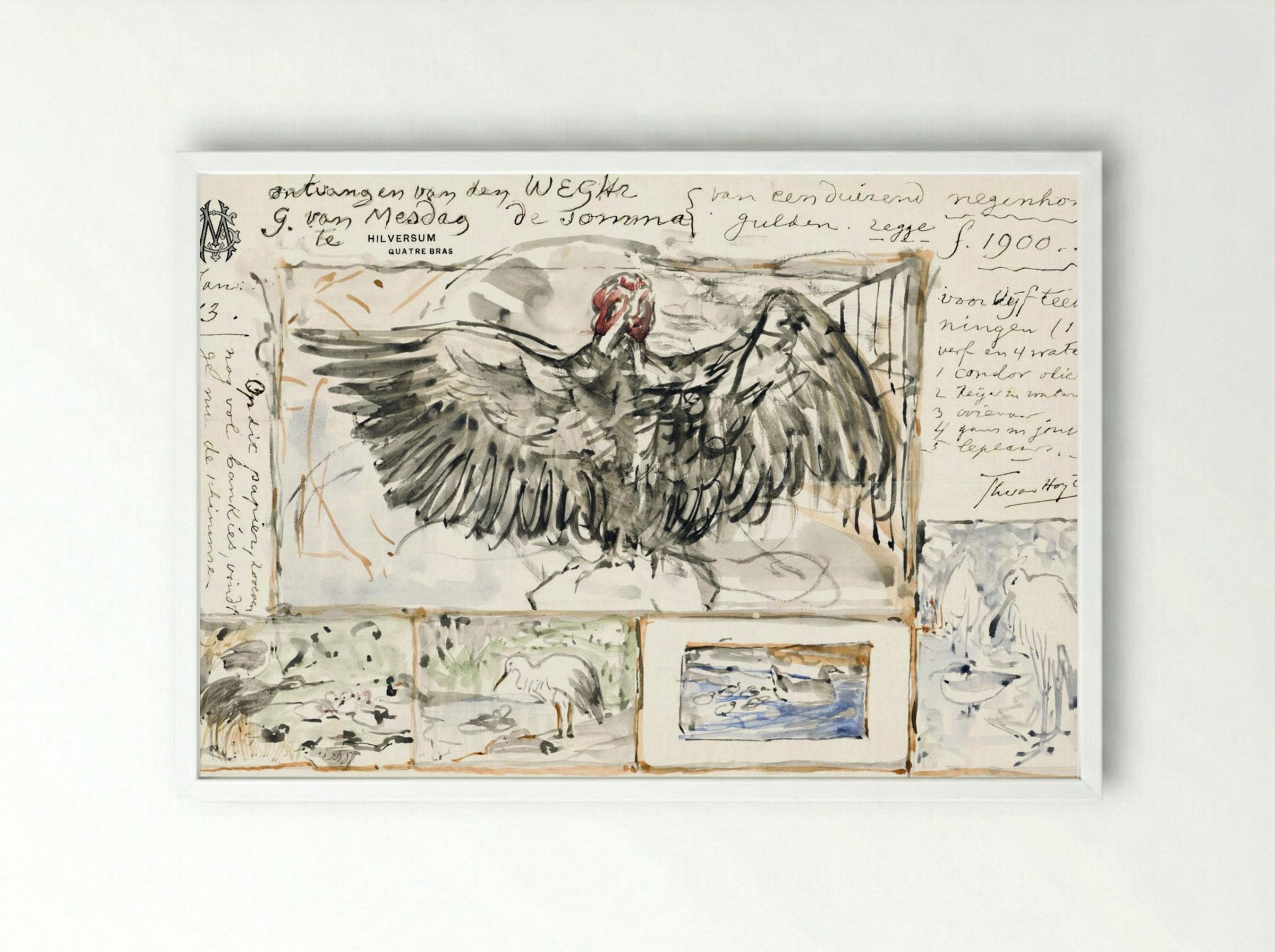 Vijf Schetsen Naar Werken Van Vogels - Theo van Hoytema - Framed Print White