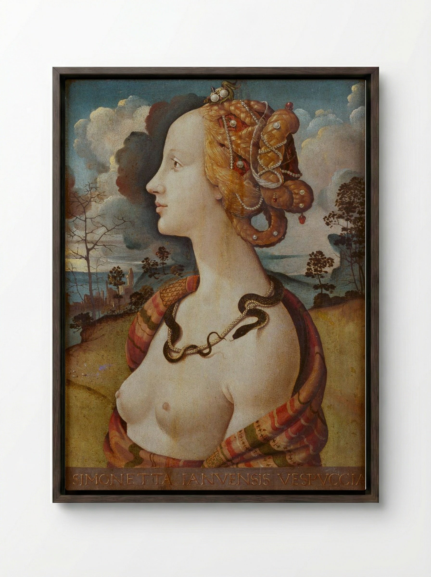 Portrait of Simonetta Vespucci - Piero di Cosimo - Framed Canvas Dark Wood