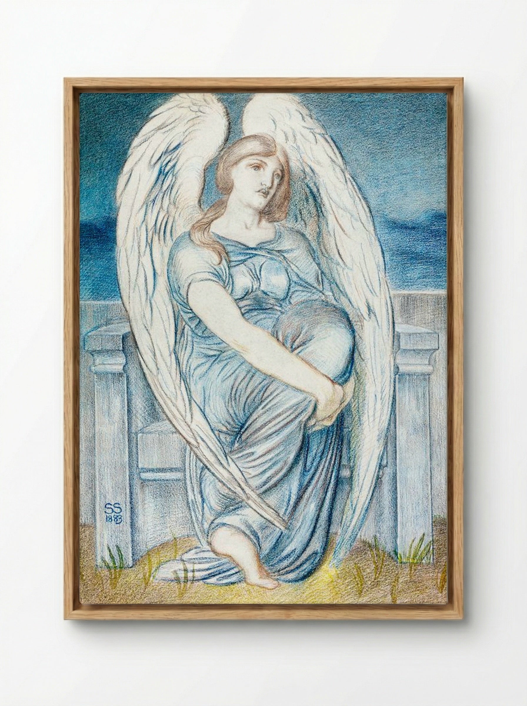 Seated Angel - Simeon Solomon - Framed Canvas Wood